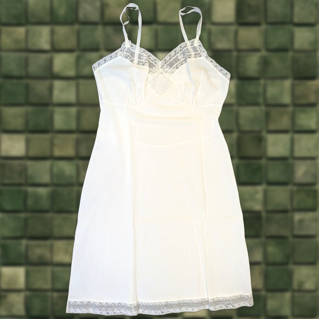 Vintage VINTAGE Lorraine Lingerie Short 34 White Lace Slip Dress Size 24" / US 00 / IT 34 - 1 Thumbnail