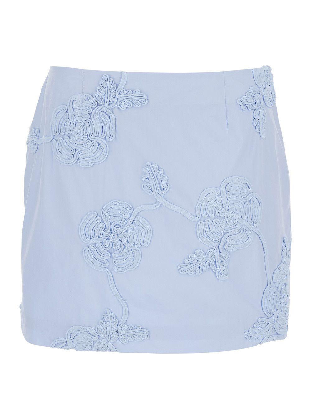 ROTATE Light Blue Mini Skirt with Low Waist and All-Over Floral Motif in Cotton Woman Size 28" / US 6 / IT 42 - 1 Thumbnail