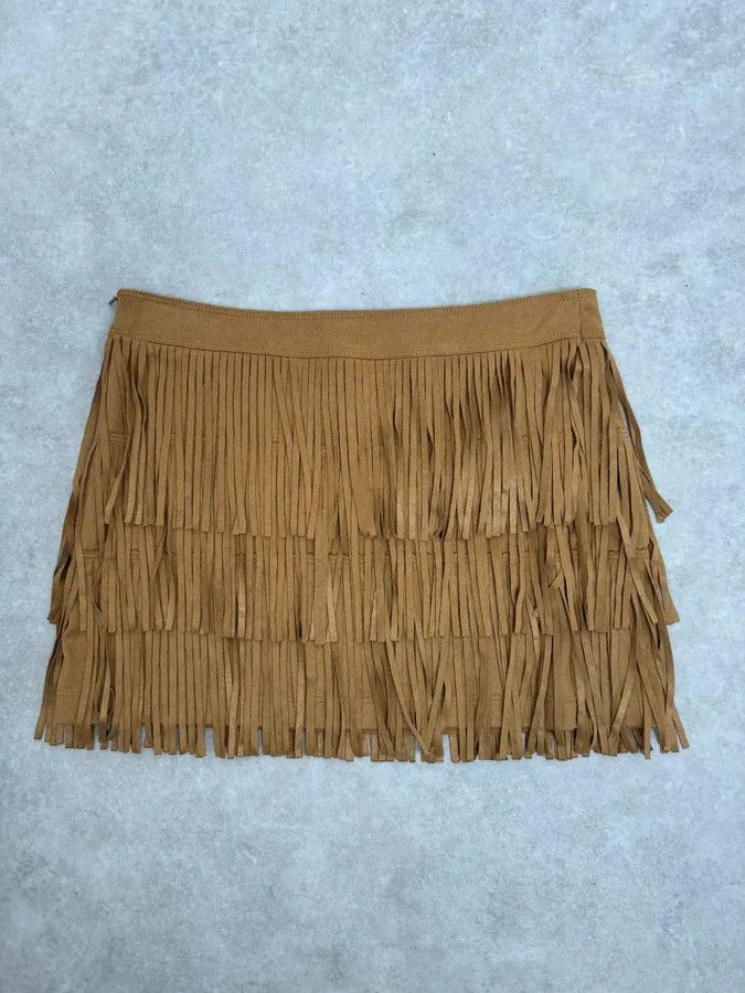 Vintage 2000s Plein Sud Camel Fringe Skirt Size 26" / US 2 / IT 38 - 1 Thumbnail
