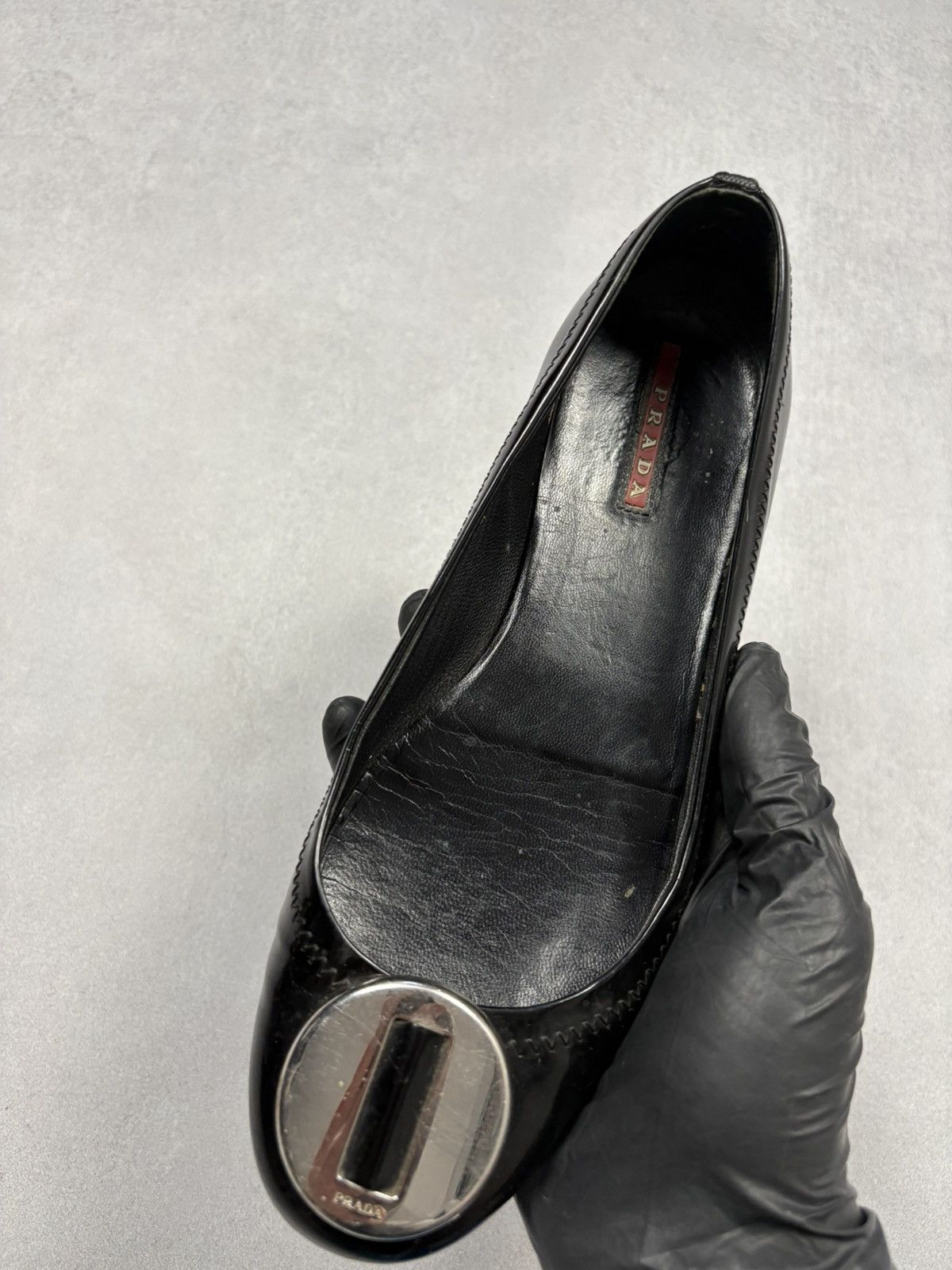 Prada Vintage Prada Black Patent Leather Flats Logo Plate Ballet Size US 7 / IT 37 - 5 Thumbnail