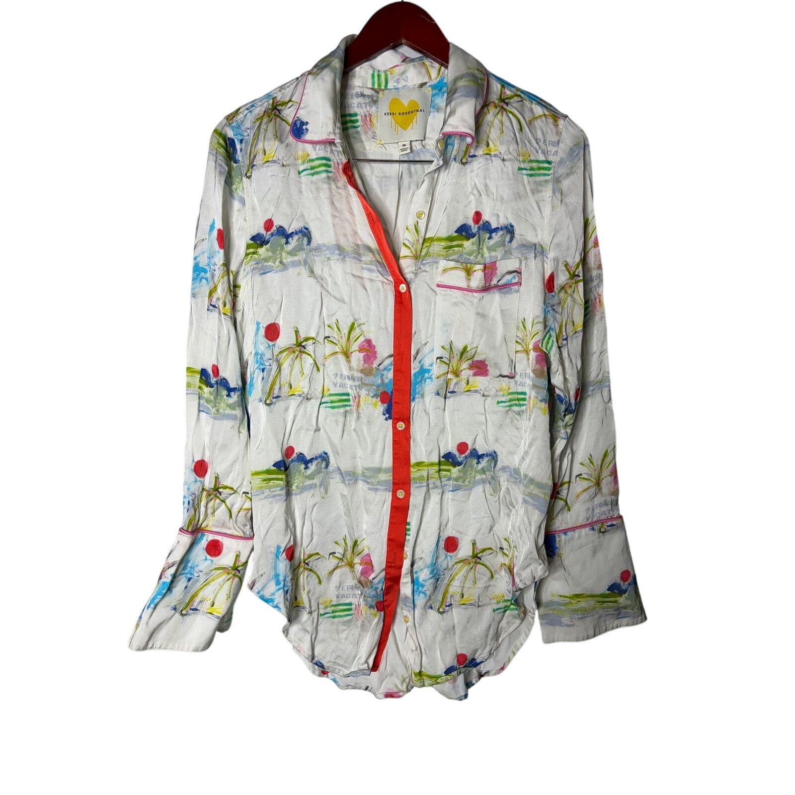 Other Kerri Rosenthal vacation beach print Satin Button Down Shirt Size M / US 6-8 / IT 42-44 - 1 Thumbnail