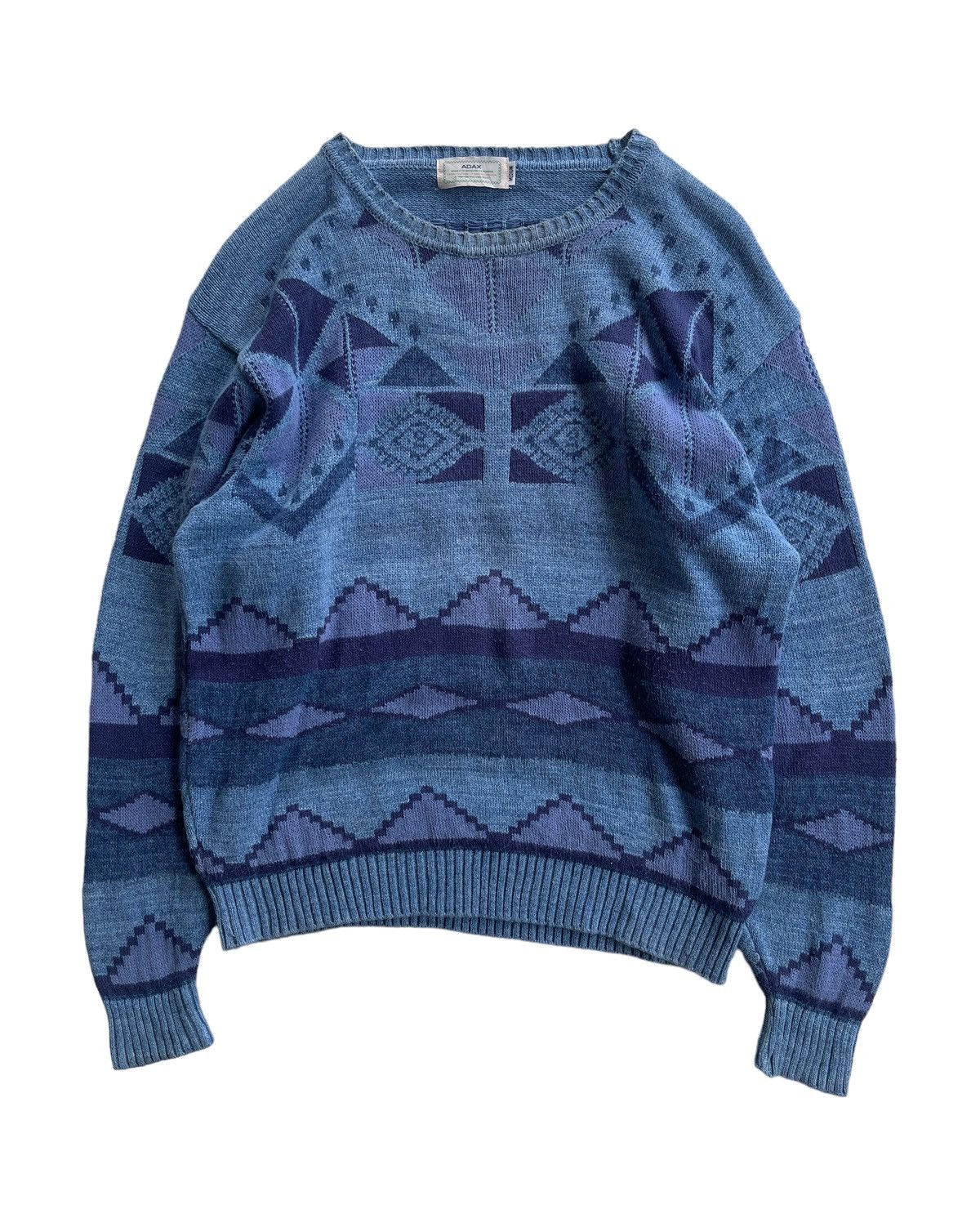 Japanese Brand Vintage 90s Geometric Native Indigo Knitwear Sweater Size US M / EU 48-50 / 2 - 1 Thumbnail
