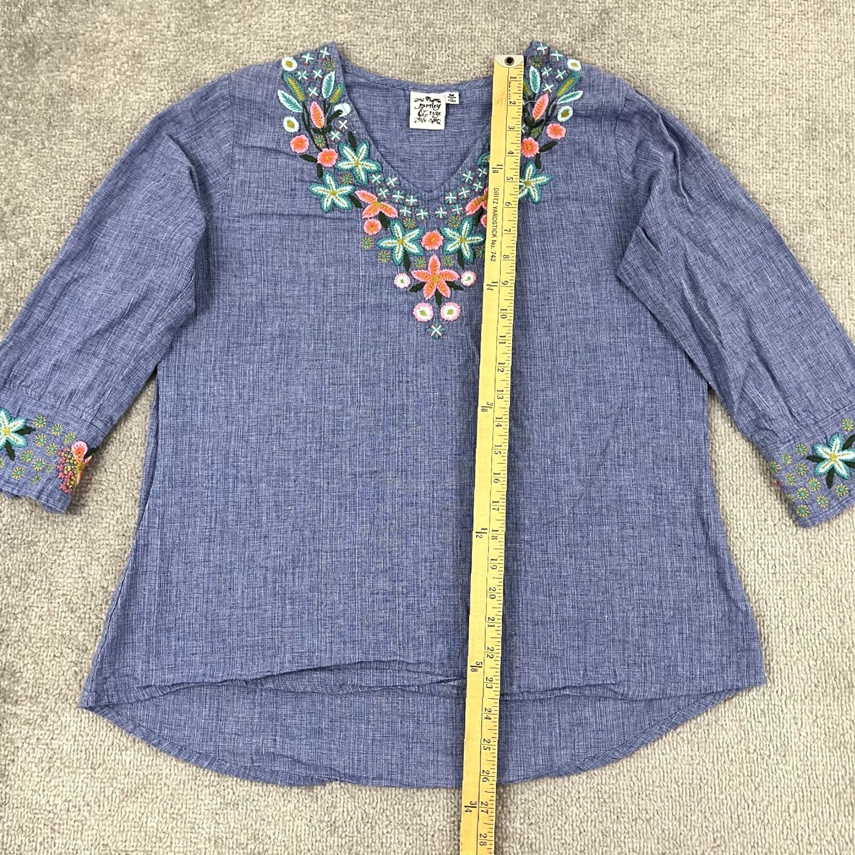 Vintage Parsley & Sage Blouse Womens Medium Blue Floral Embroidered 3/4 Sleeve Boho Casual Size M / US 6-8 / IT 42-44 - 5 Thumbnail