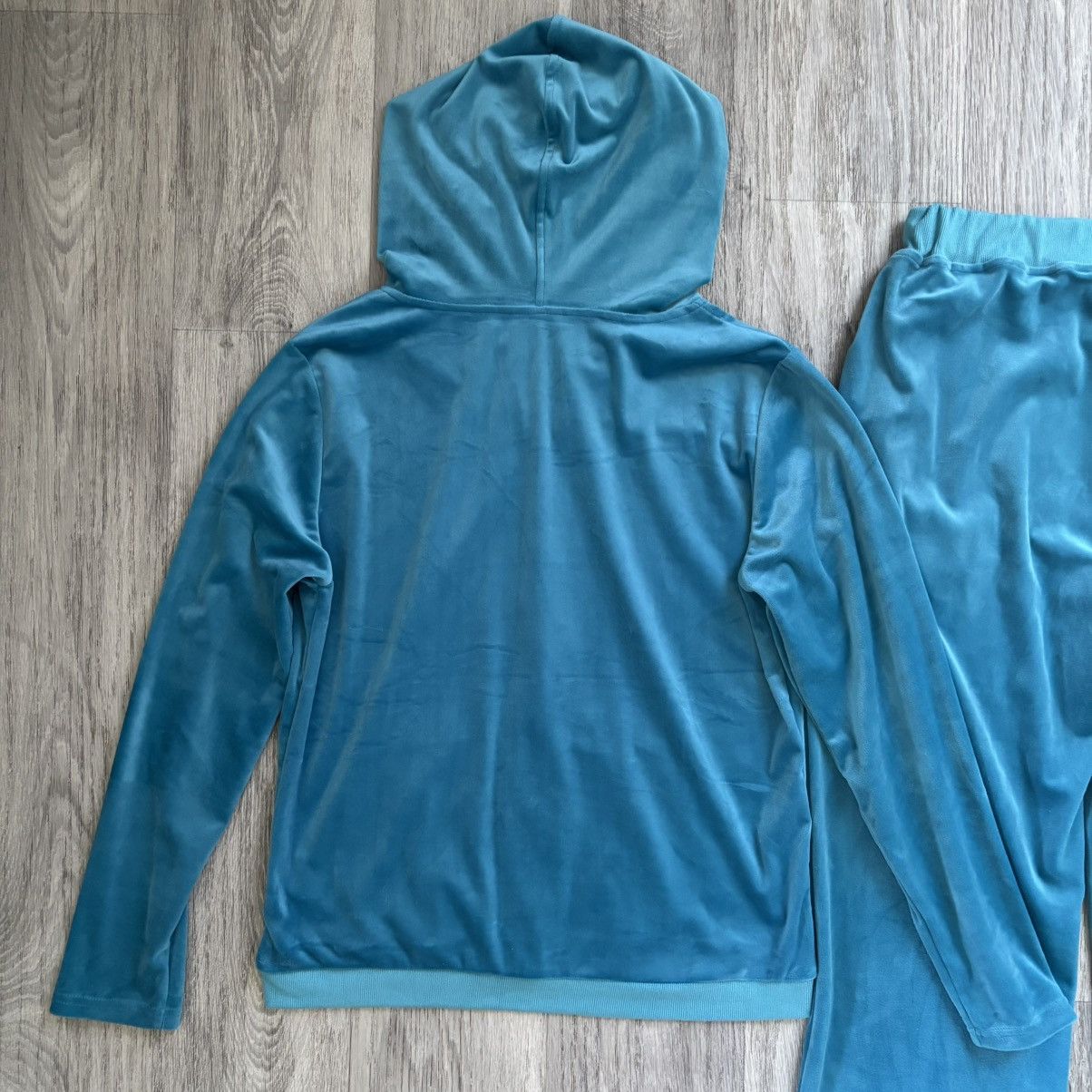 Velour Teal Track Suit Soft Cotton Blend Zip up Jacket Pants M Size M / US 6-8 / IT 42-44 - 8 Thumbnail