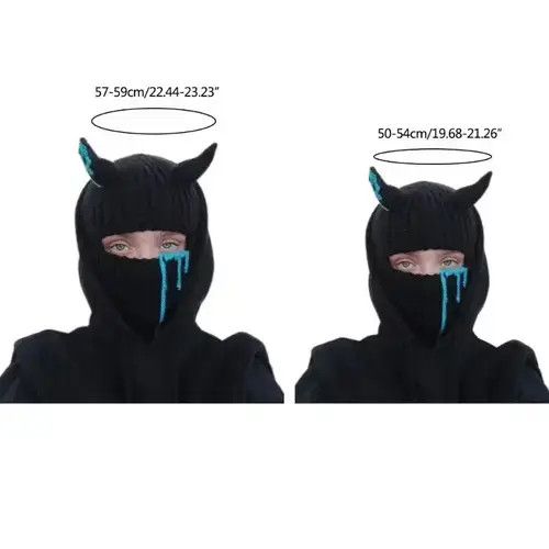 Other Black Devil Horn knit Balaclava Ski Mask Size ONE SIZE - 2 Thumbnail
