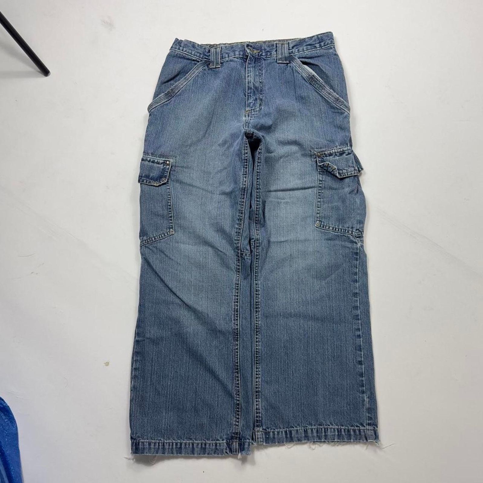 Japanese Brand × StraightFaded Y2K Wrangler Blue Wideleg baggy Cargo Denim Streetwear Pants Size US 29 - 3 Thumbnail