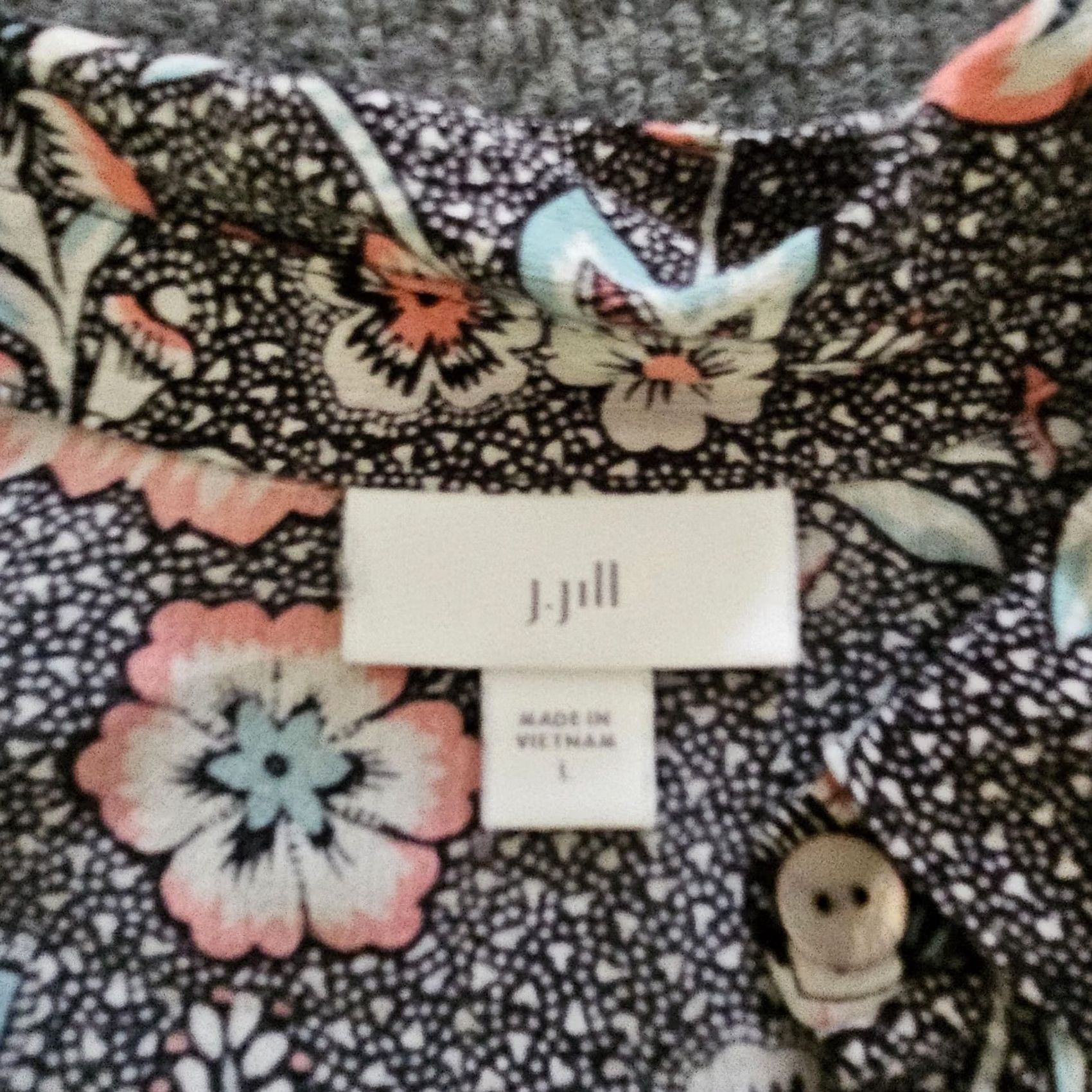 J. Jill J. Jill Blouse Tunic Women L Black Pink Floral Button Long Sleeve Collared Career Shirt Size L / US 10 / IT 46 - 3 Thumbnail