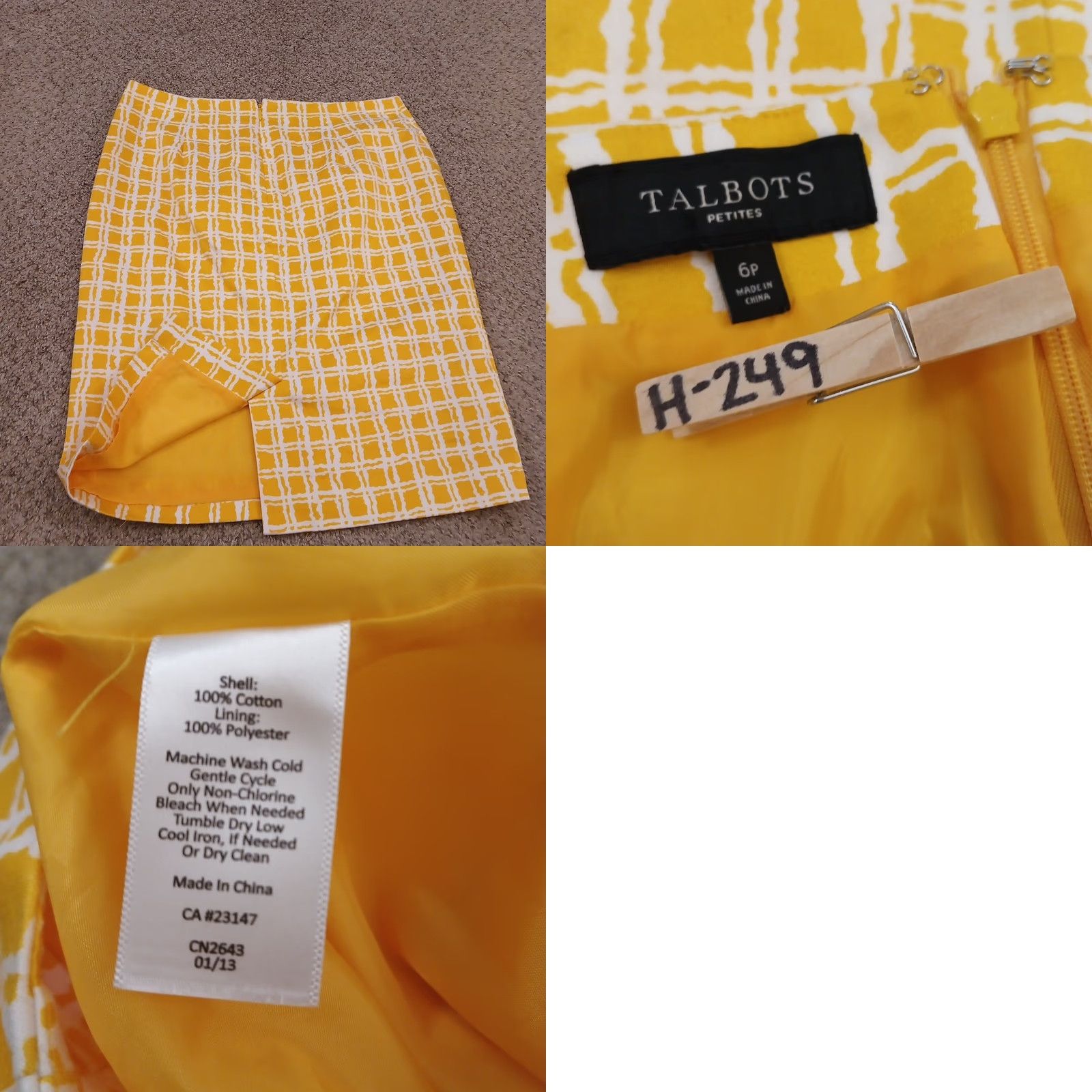 Talbots Talbots Skirt Petites 6P Yellow Geometric Knee Length Pencil Lined Slit Tight Zip Cotton Women Vintage No Size 28" / US 6 / IT 42 - 8 Thumbnail