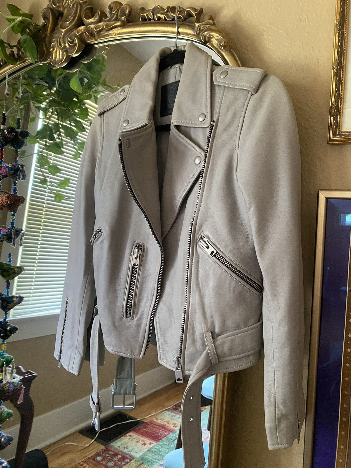 Allsaints AllSaints Balfern Moto Biker Leather Jacket Grey Size XS / US 0-2 / IT 36-38 - 6 Thumbnail