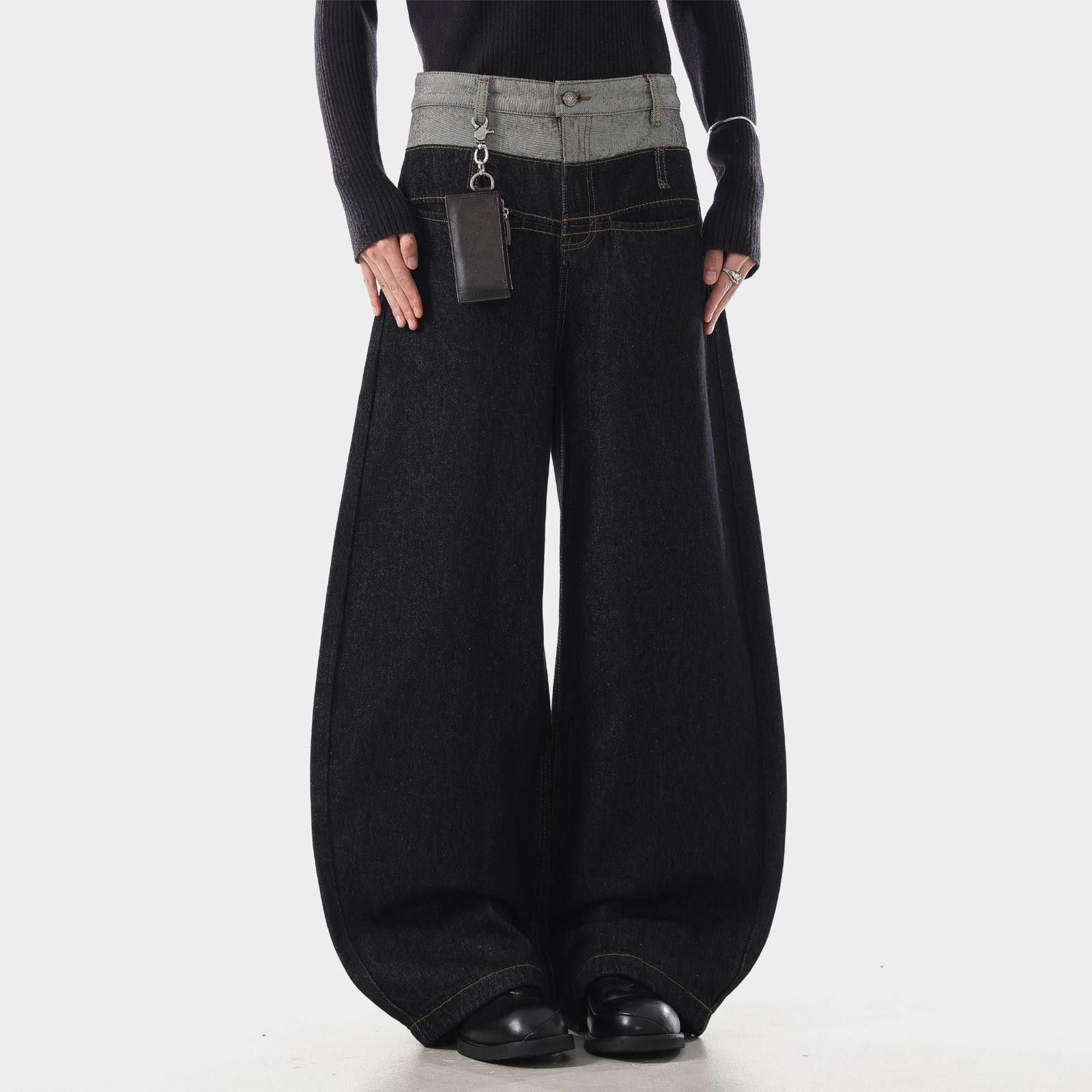 Japanese Brand Black Wide Leg Denim Jeans, Baggy Barrel Leg Jeans Size US 32 / EU 48 - 6 Thumbnail