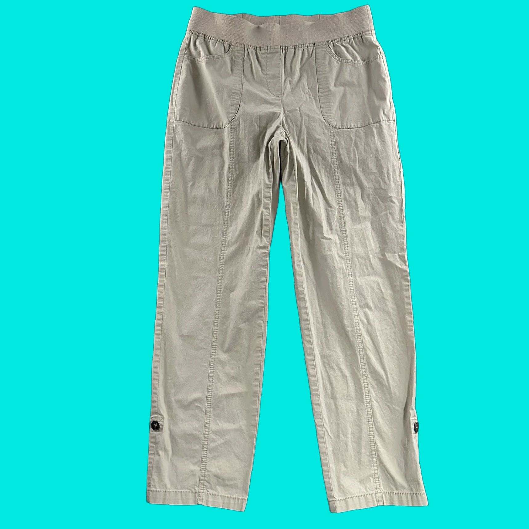 Vintage Chicos Pants Size 1 Beige Utility Roll Tab Stretch Cotton Blend Womens Size 25" / US 0 / IT 36 - 1 Thumbnail