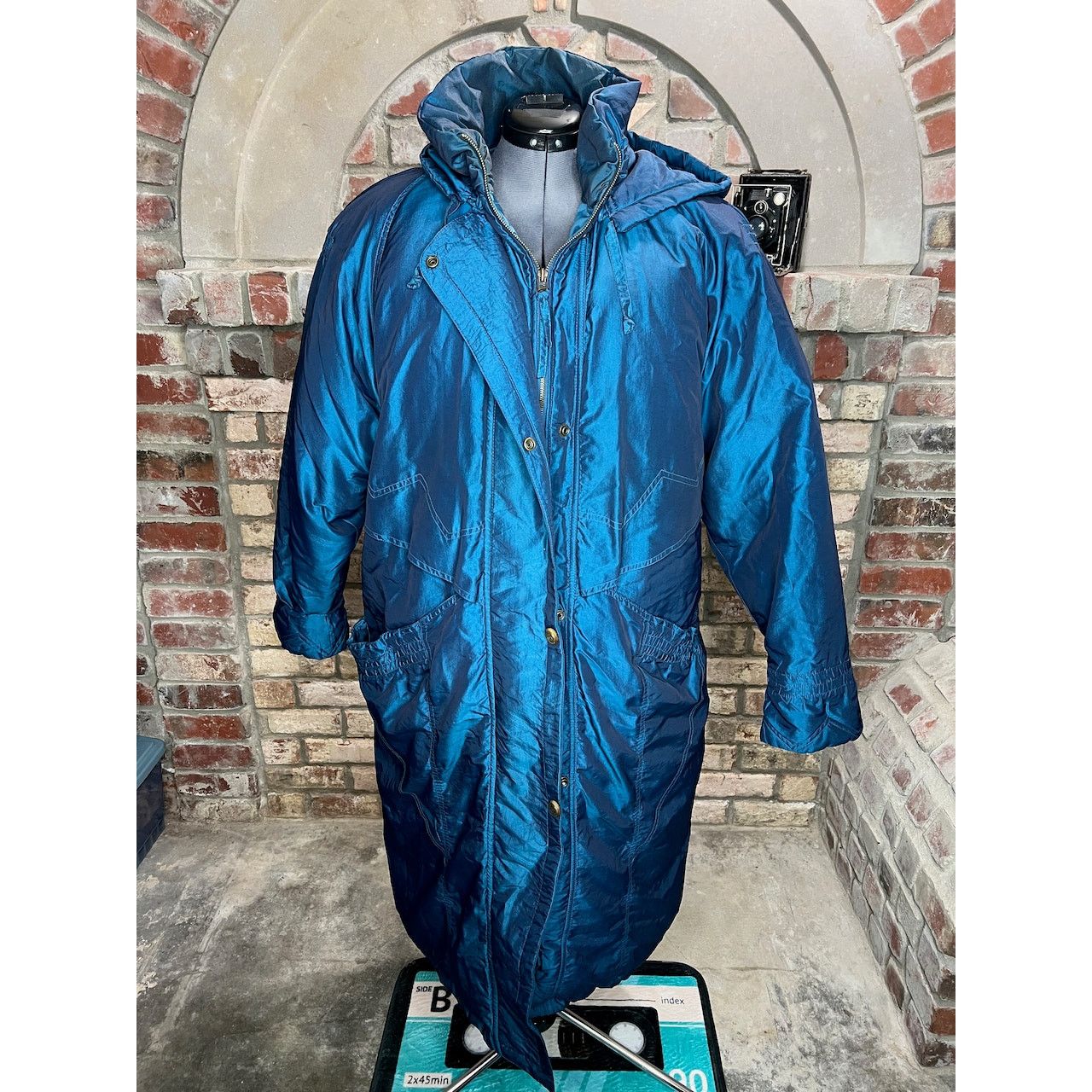 Vintage down puffer cocoon coat blue hood Size XL / US 12-14 / IT 48-50 - 1 Thumbnail