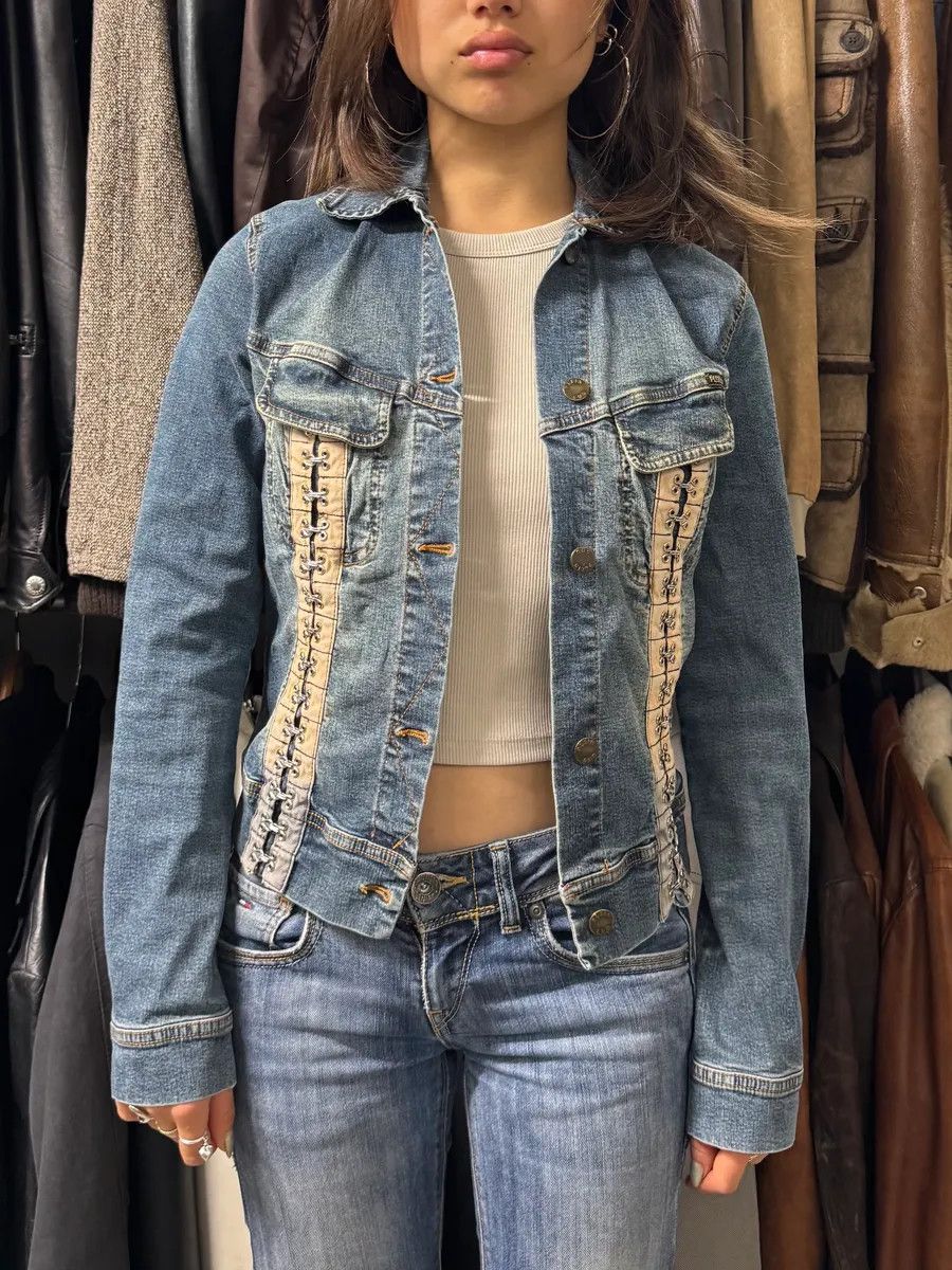 Vintage 2000s Plein Sud Metal Laced Raw Denim Jacket Size S / US 4 / IT 40 - 2 Thumbnail