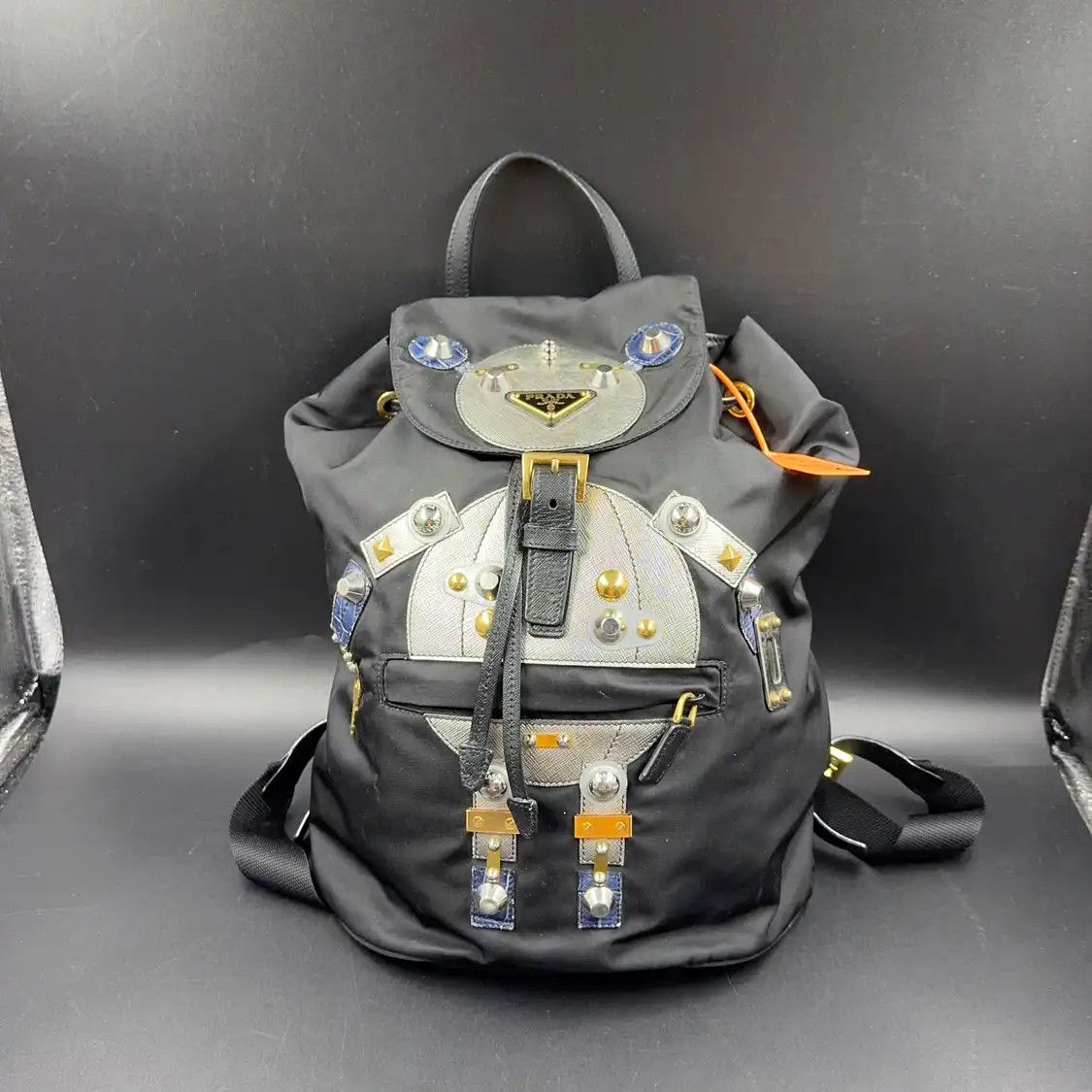 Prada PRADA black nylon logo stud backpack Size ONE SIZE - 1 Thumbnail
