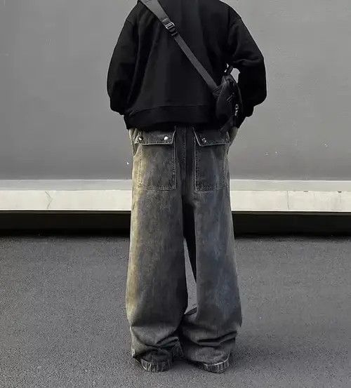 Japanese Brand Retro wash gradient drawstring work wide leg jeans Size US 32 / EU 48 - 6 Thumbnail