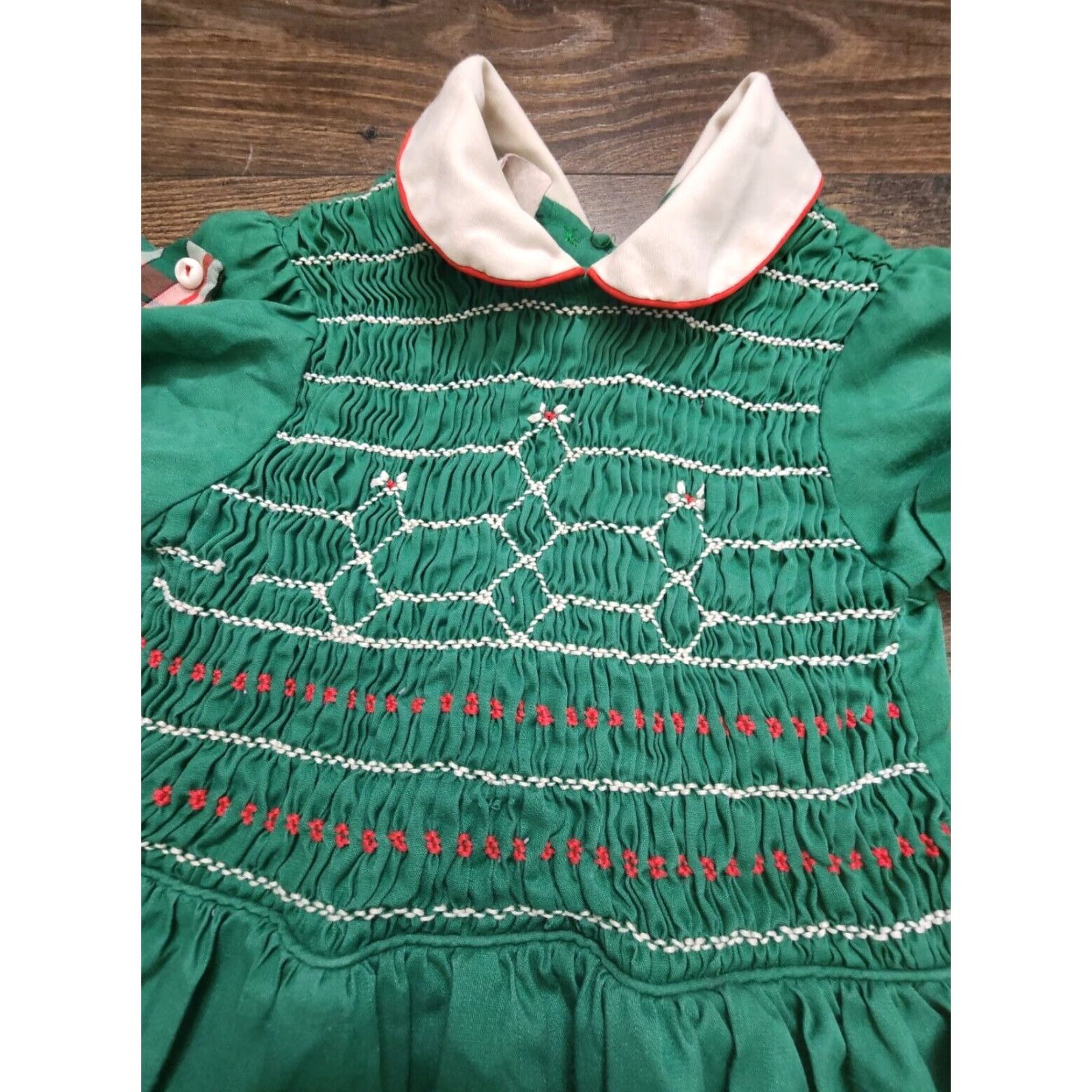 Vintage VINTAGE Polly Flinders Dress Shirt Girls 6X Green Smocked 1990s Christmas Size ONE SIZE - 4 Thumbnail