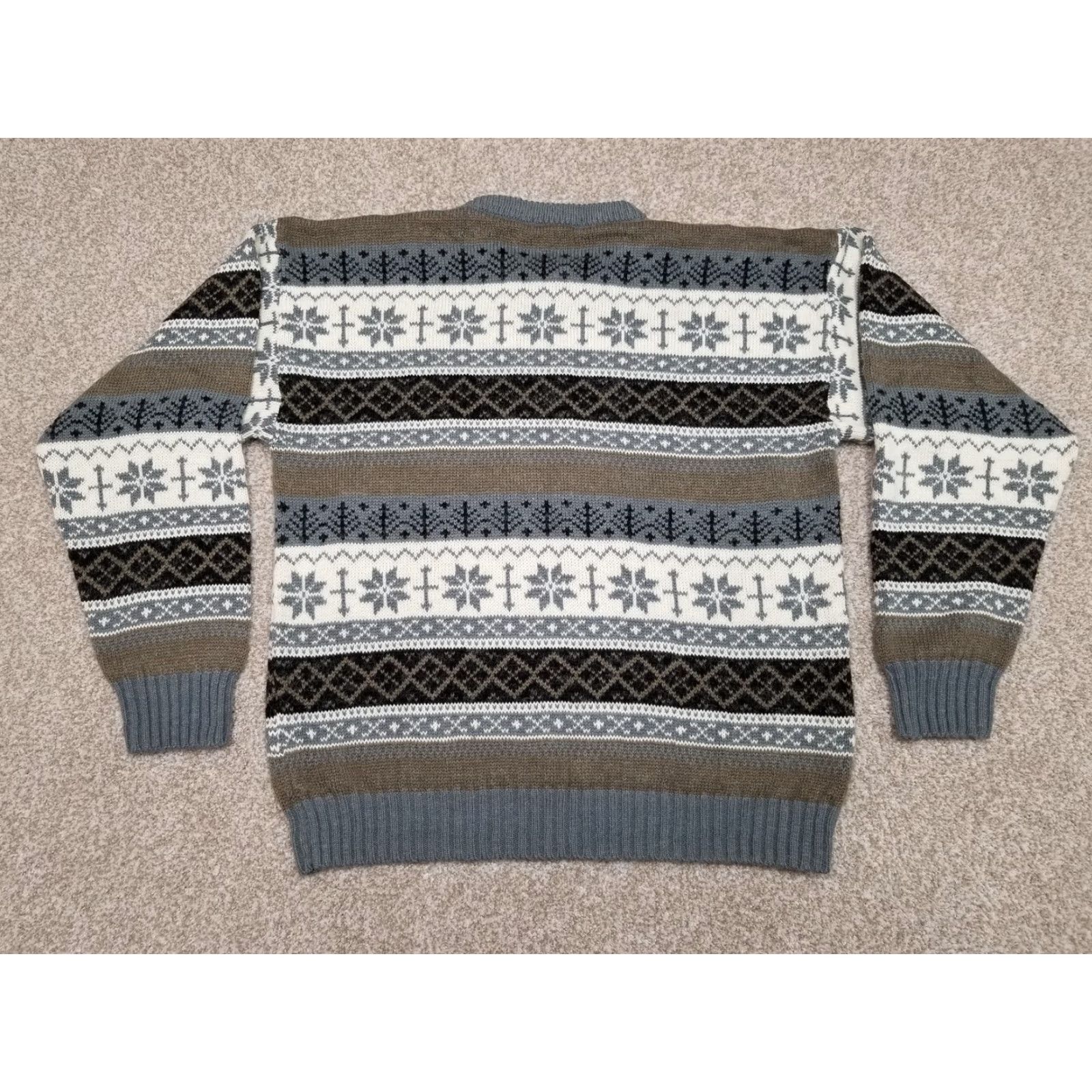 Jantzen VINTAGE Ski Sweater Mens M Gray Brown Crewneck Pullover Icelandic Snow Flake Geometric All Seasons Casual Mens Size US M / EU 48-50 / 2 - 6 Thumbnail