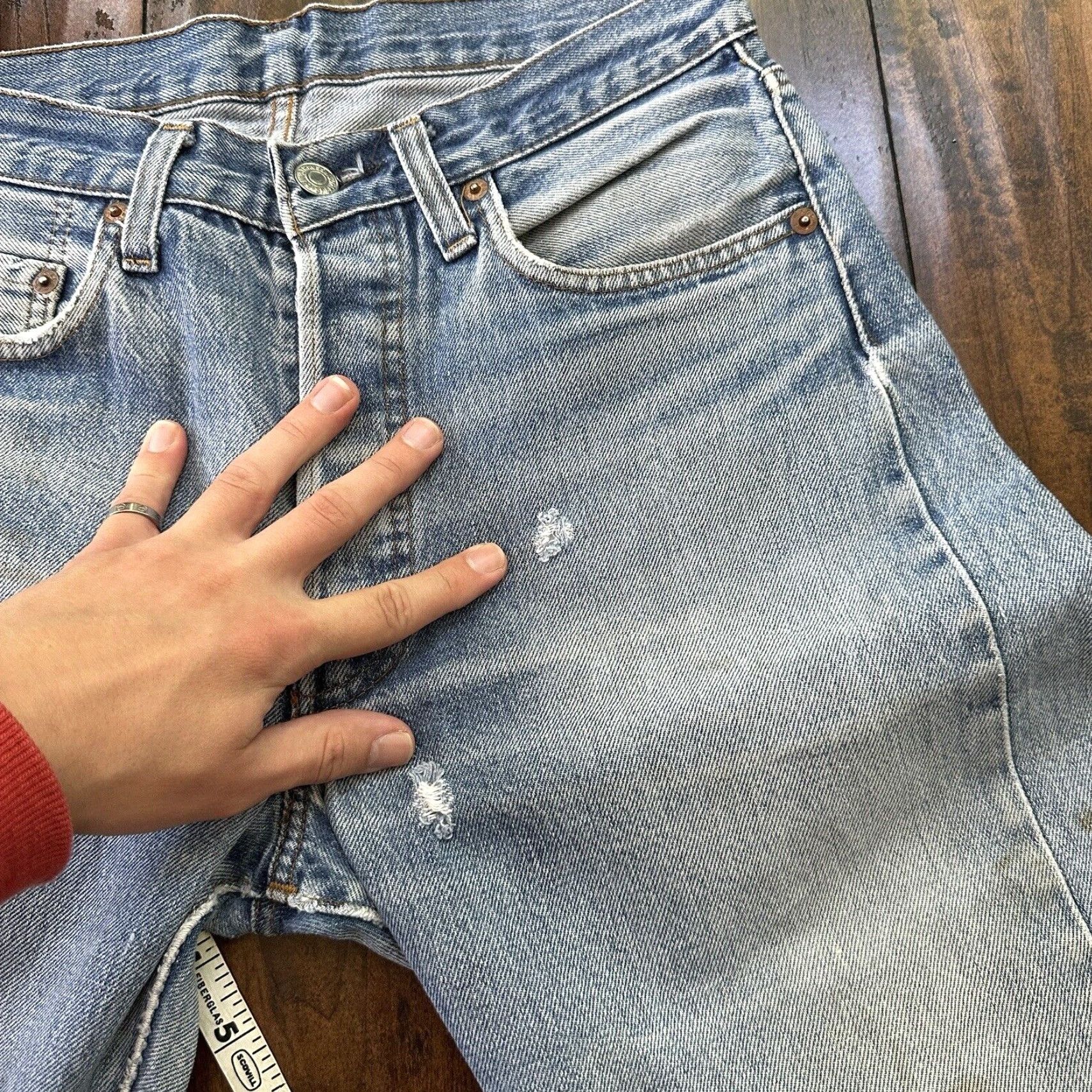 Levi's VINTAGE Levi's 501XX Jeans Denim Solid Distressed Button Fly Regular Rise 30" Inseam 28" Blue 80s USA 70s Straight Mens Jeans Size US 30 / EU 46 - 6 Thumbnail
