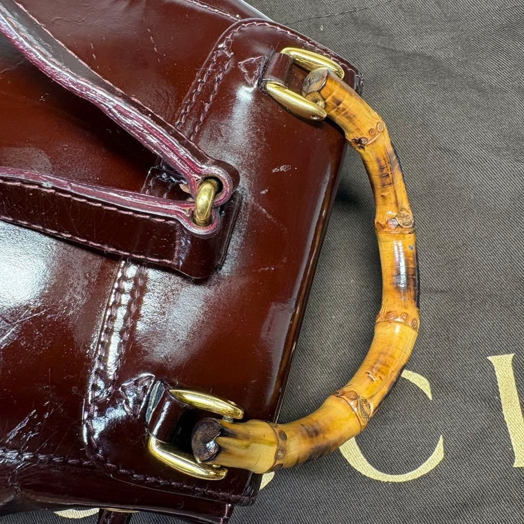 Gucci Gucci - Patent Leather Bamboo Mini Rucksack Bag Preloved Size ONE SIZE - 8 Thumbnail