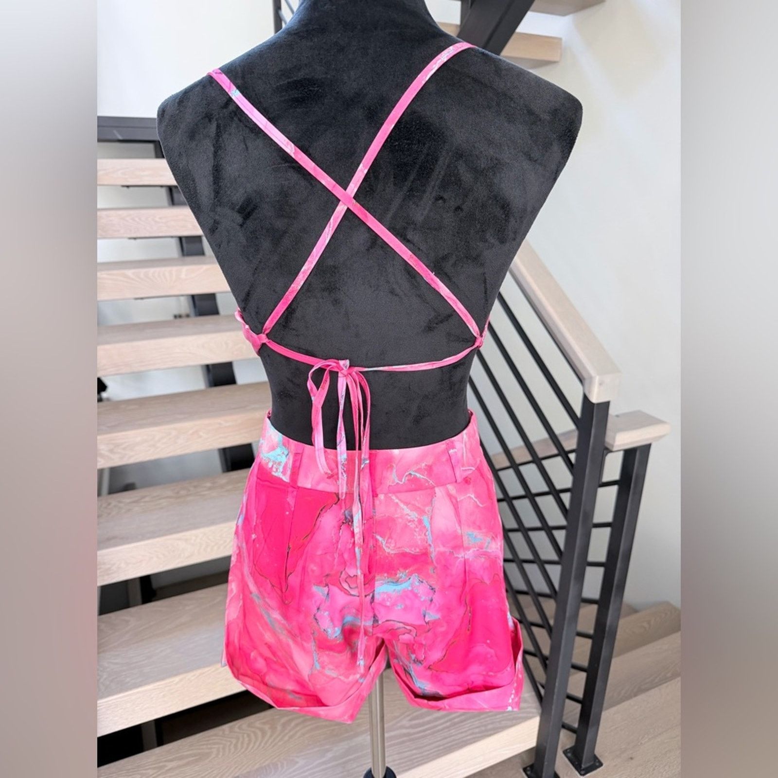Other Pink and Blue Marble Crop Top & Matching Shorts set size S Size S / US 4 / IT 40 - 8 Thumbnail