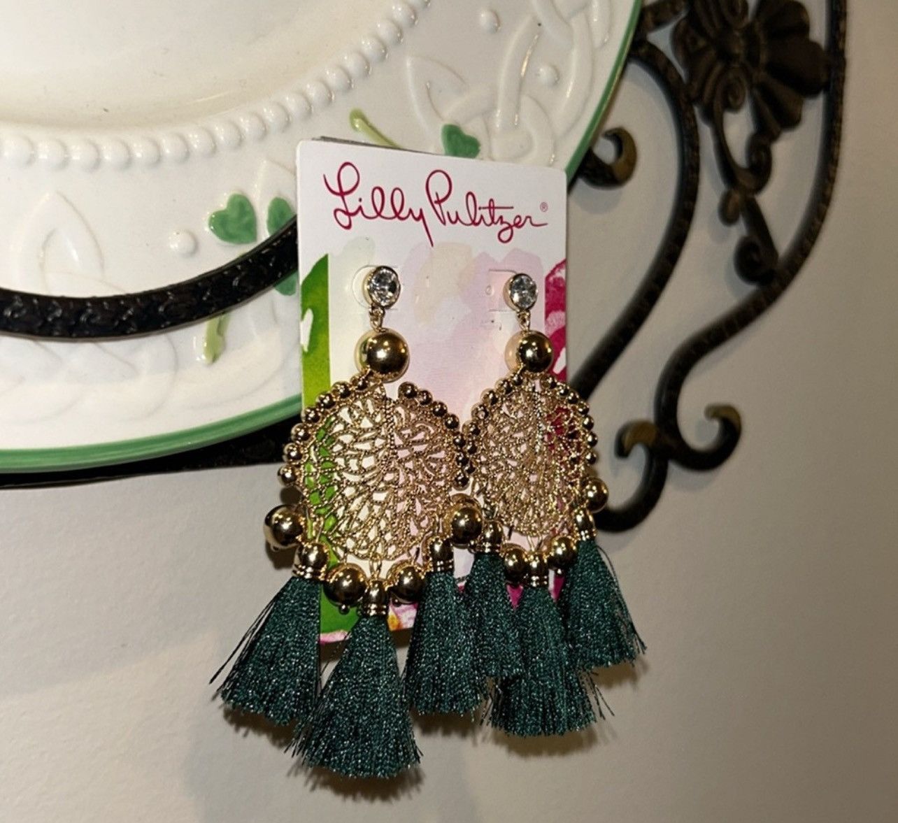 Lilly Pulitzer Lilly Pulitzer Sea Dreamer Statement Tassel Earrings Green Size ONE SIZE - 7 Thumbnail