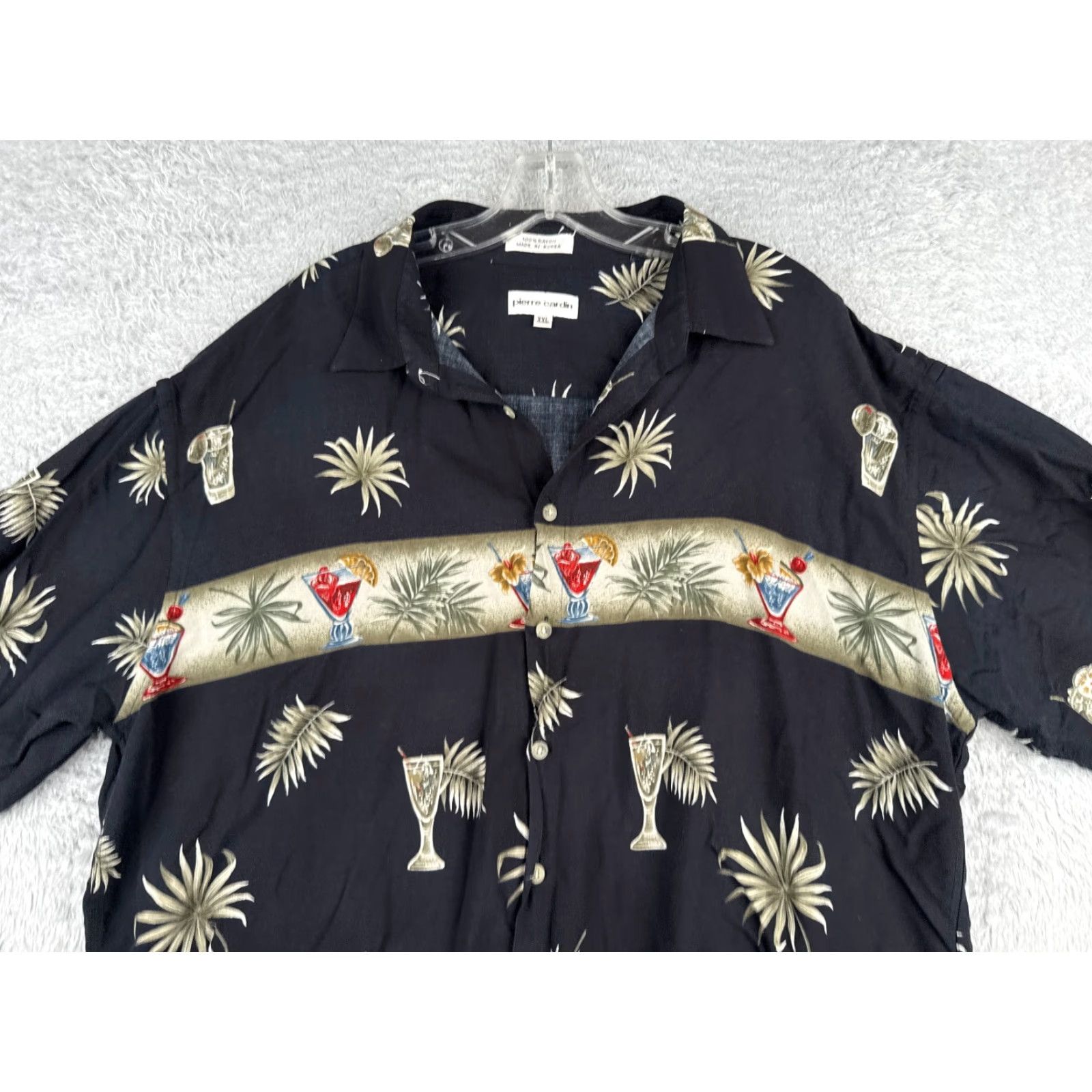 Pierre Cardin Pierre Cardin Shirt Adult 2XL XXL Black Floral Hawaiian 100% Rayon Button-Up Cocktails Size US XXL / EU 58 / 5 - 4 Thumbnail