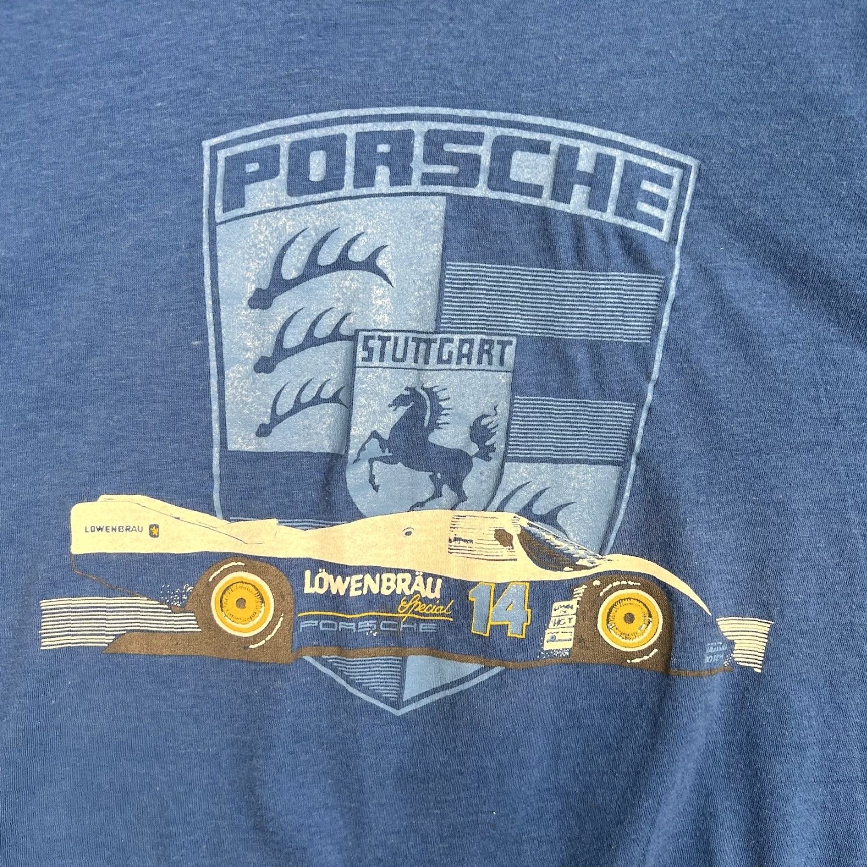 Vintage VINTAGE 1990s Porsche 962 Lowenbrau IMSA Racing T Shirt Adult Large Blue Men Sportswear Graphic Tee Size US L / EU 52-54 / 3 - 4 Thumbnail