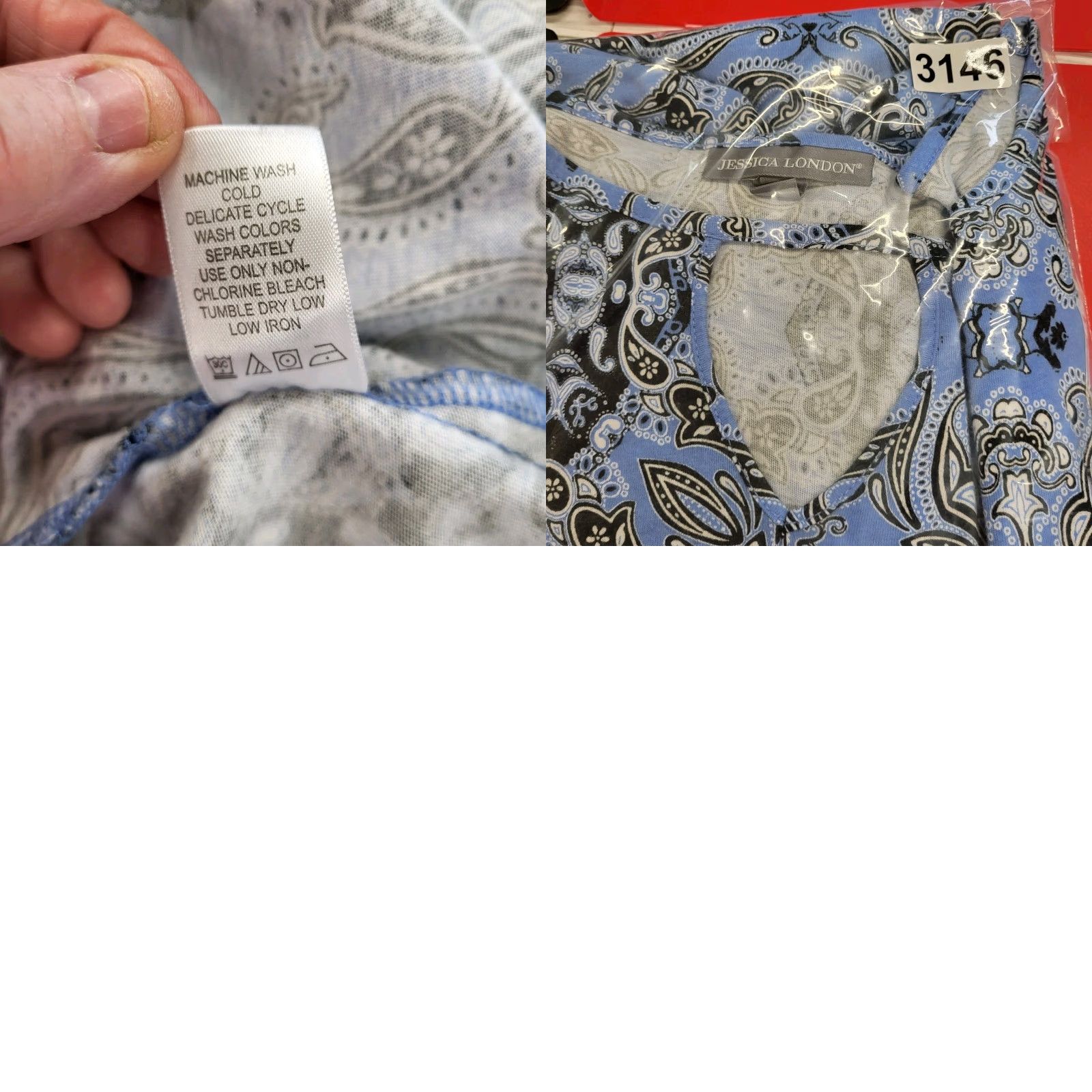 Vintage Jessica London Dress Plus Size 20W Blue Paisley Long Tie Sleeves Keyhole Size 3XL / US 20-22 - 9 Thumbnail
