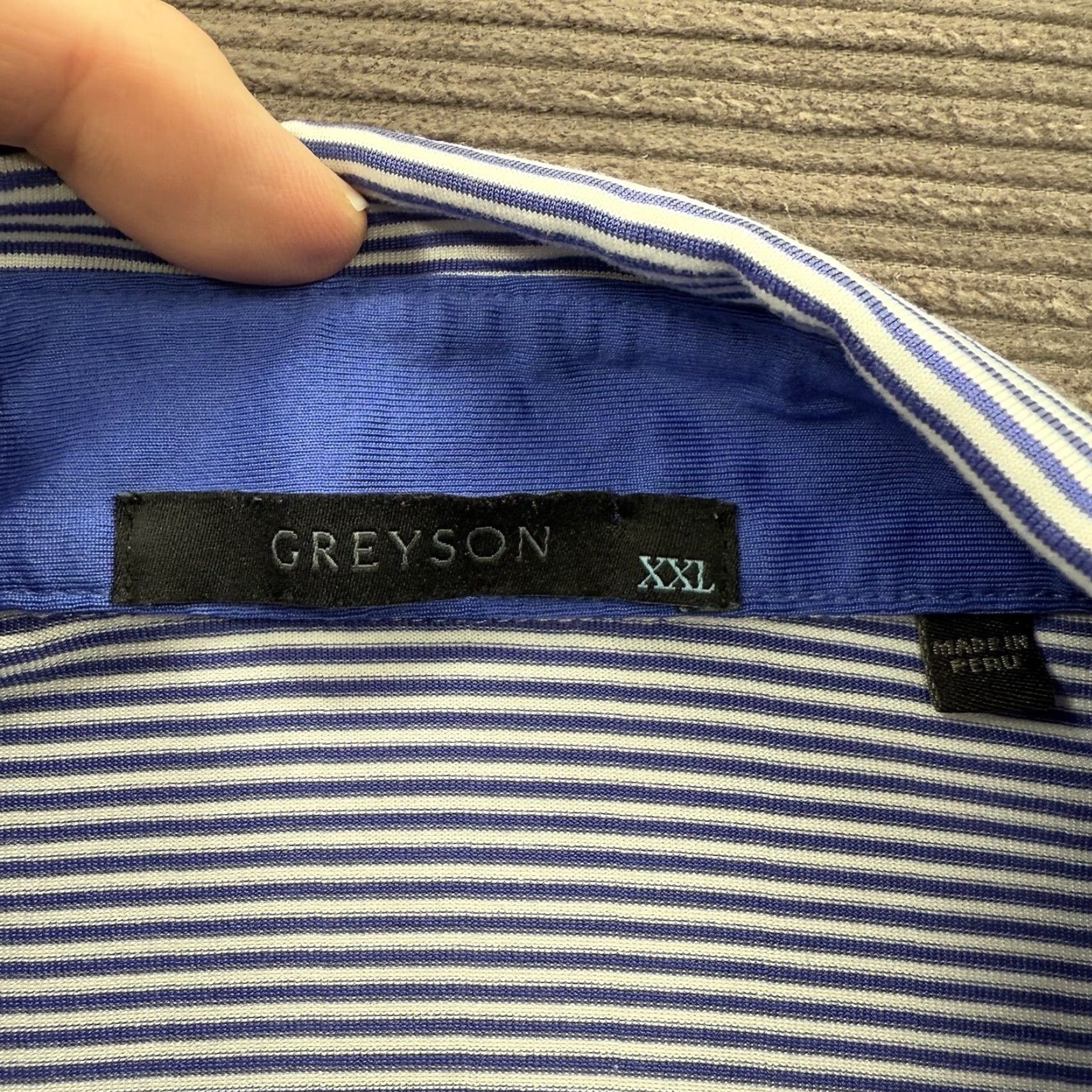 Vintage Greyson Polo Shirt Men 2XL Striped Short Sleeve Polyester Spandex Golf Casual Slimming Stretch Slim Polo Shirt Men Size US XXL / EU 58 / 5 - 4 Thumbnail