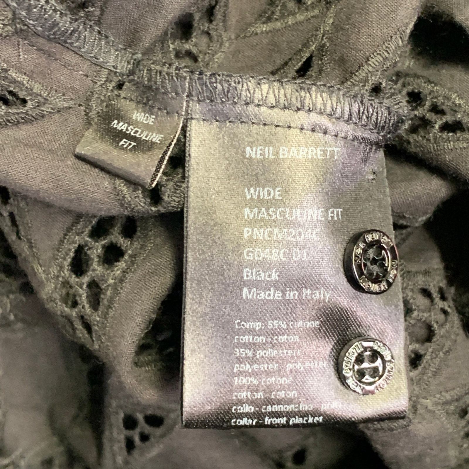 Neil Barrett Size L Black Cotton Eyelet Lace Asymmetrical Button Up Shirt Size L / US 10 / IT 46 - 6 Thumbnail