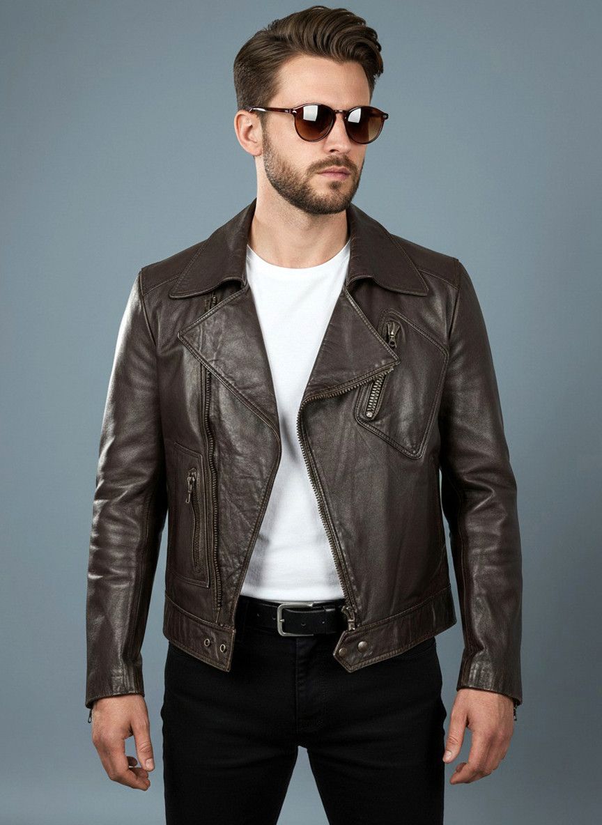Other Vintage 90s Italian brown leather biker jacket Size US S / EU 44-46 / 1 - 1 Thumbnail
