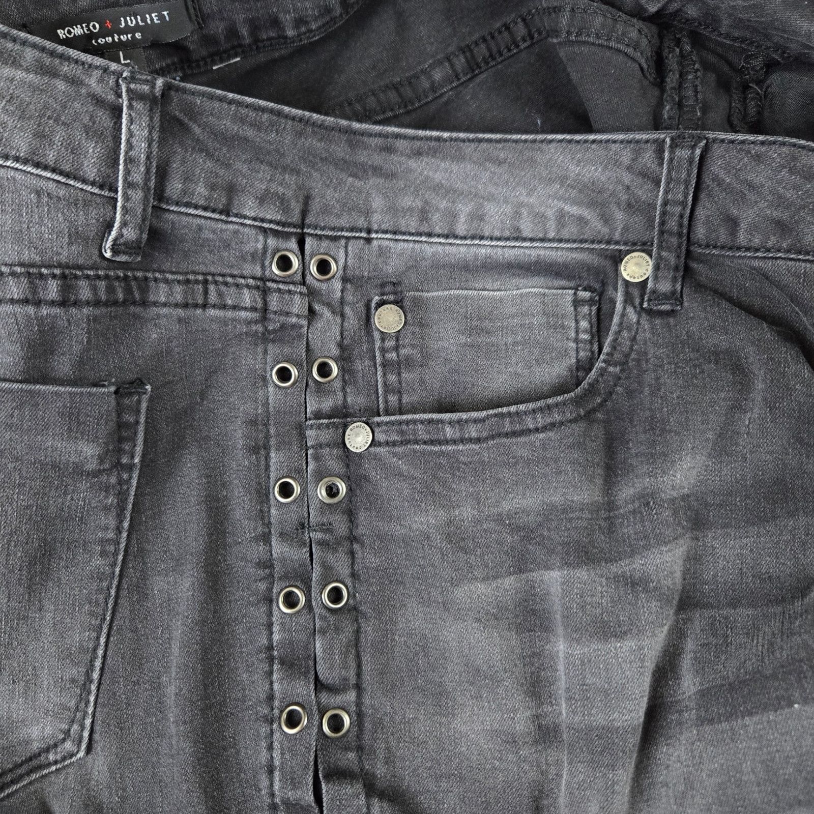 Other Washed Black Eyelet Skinny Jeans Size Large Size 34" / US 12 / IT 48 - 5 Thumbnail