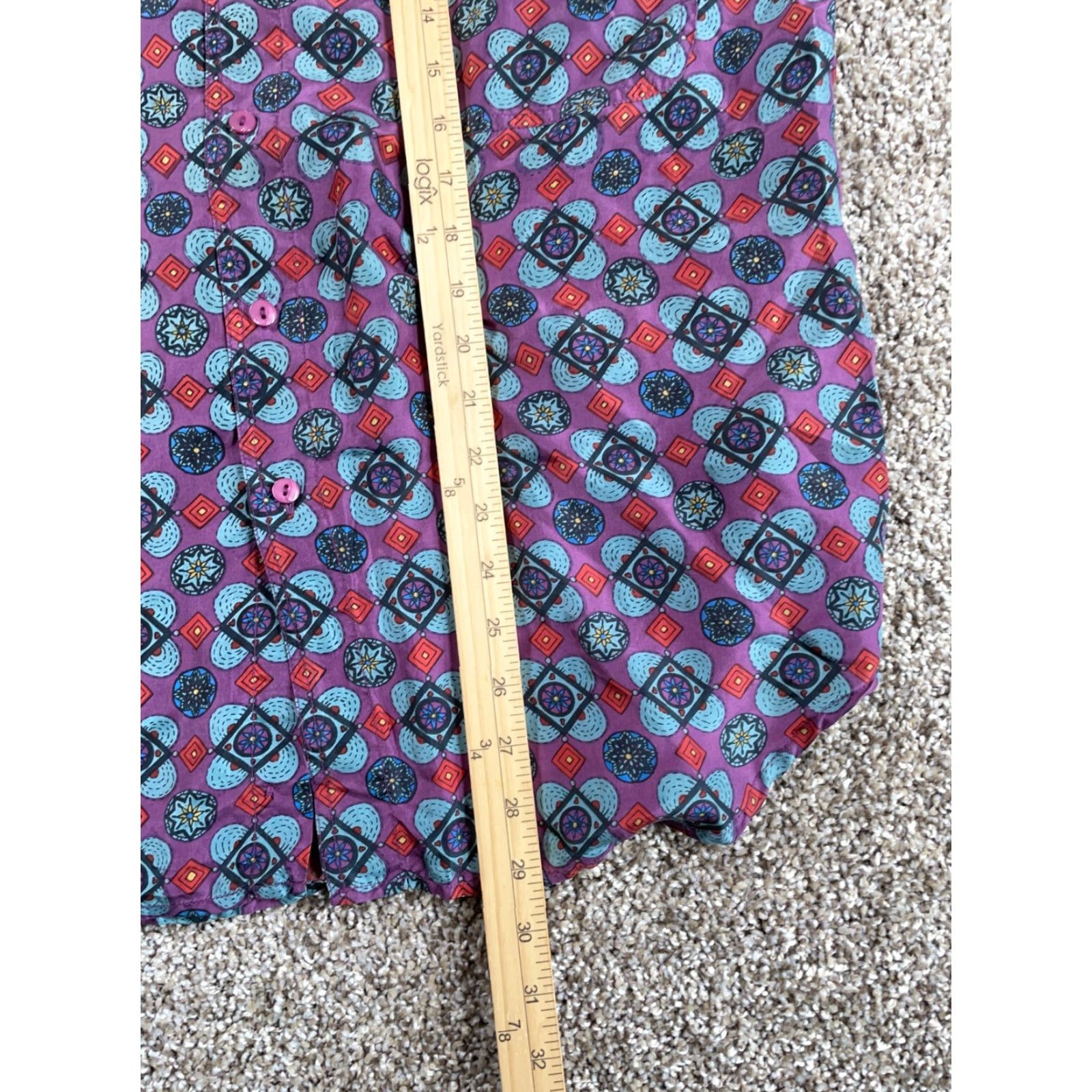 Vintage VINTAGE Creative Edge Silk Shirt Mens Medium Purple Blue Geometric Flower 90s Hippie Retro Button-Up Long Sleeve Collared Size US M / EU 48-50 / 2 - 7 Thumbnail