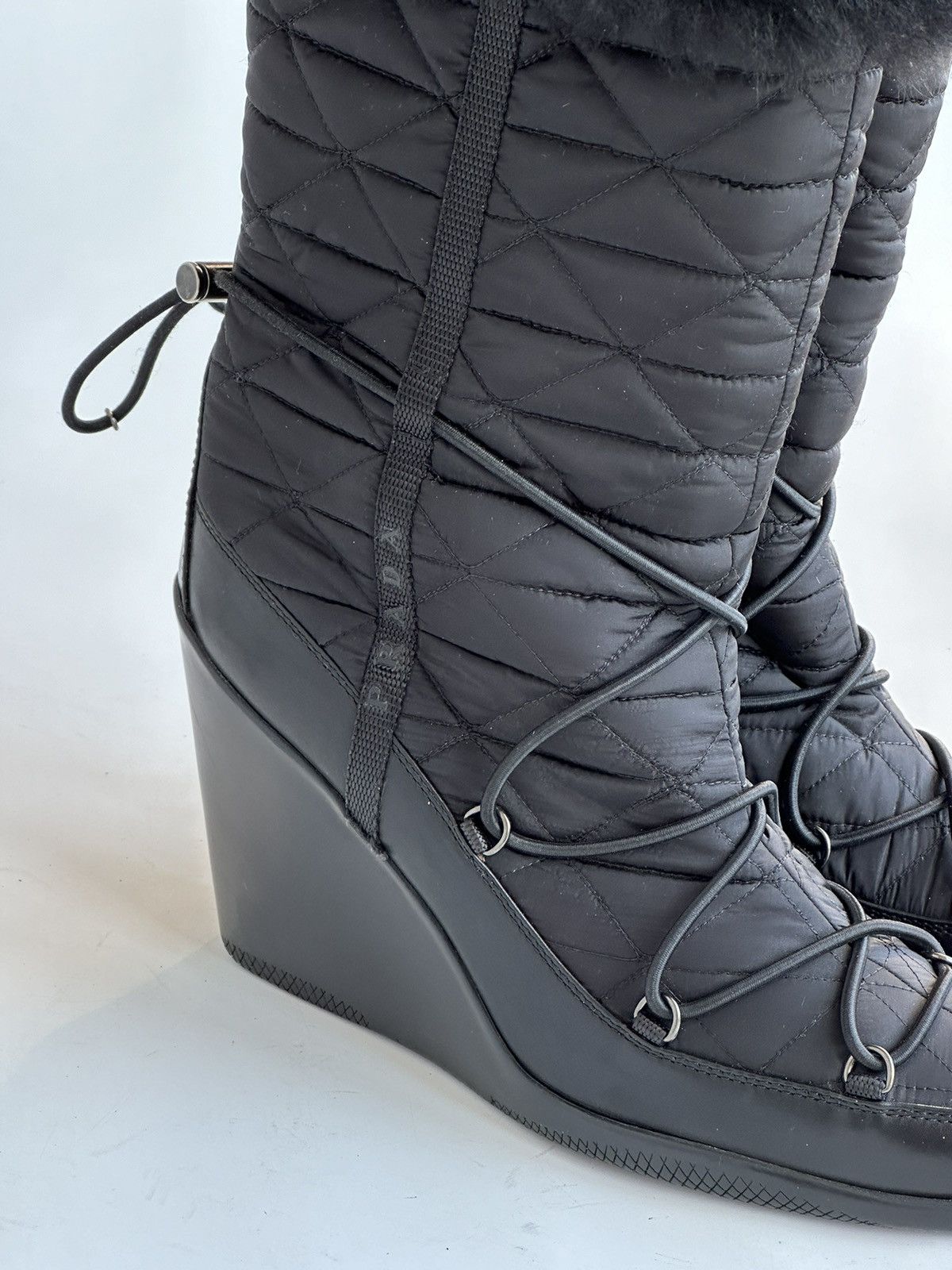 Prada *sz39.5* PRADA 2005 Fur Padded Logo Boots shoes vintage rap Size US 9.5 / IT 39.5 - 5 Thumbnail