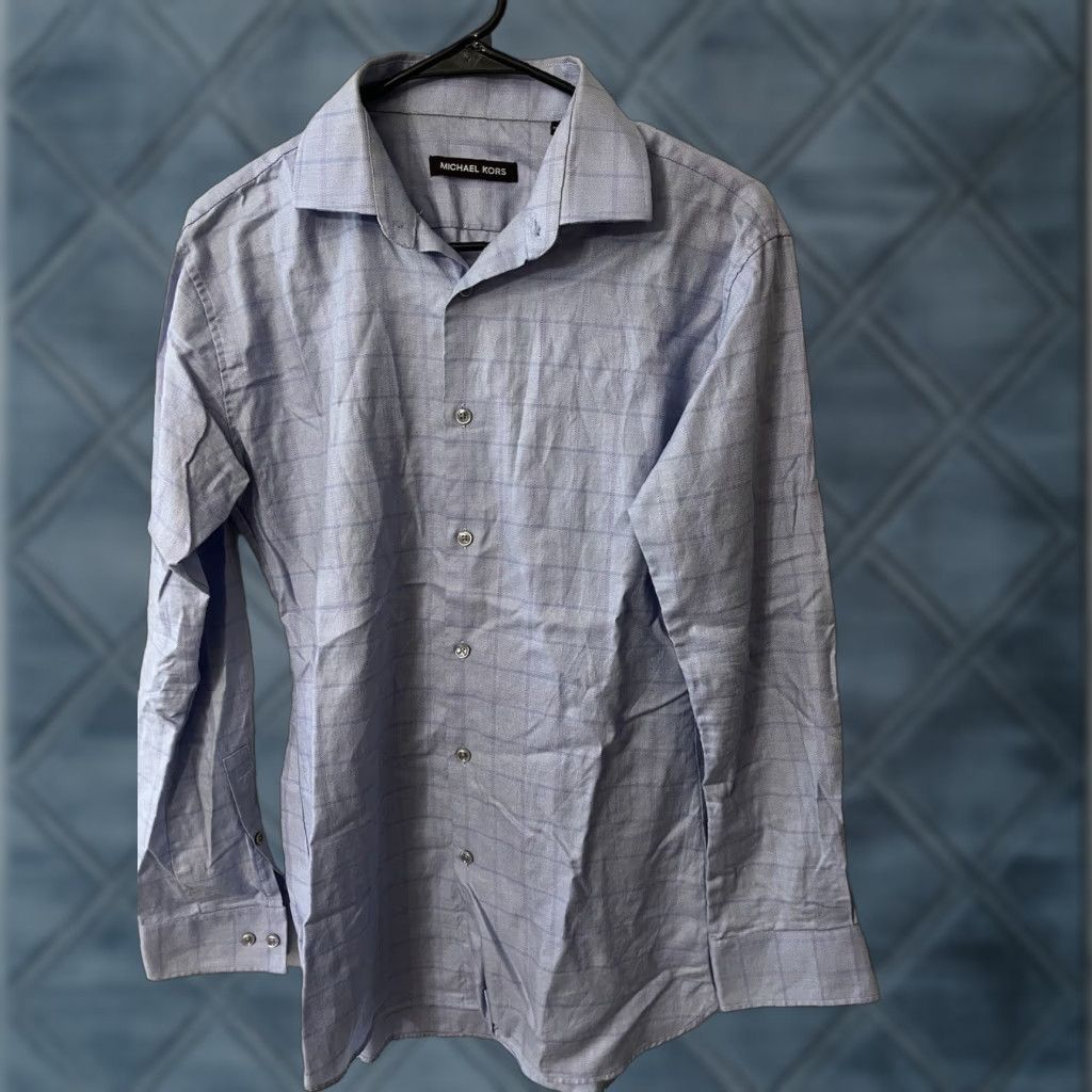 Michael Kors Michael Kors Dress Shirt Blue Plaid 15.5 Button Shirt 100% Cotton Non Iron Shirt Men Size 40R - 1 Thumbnail