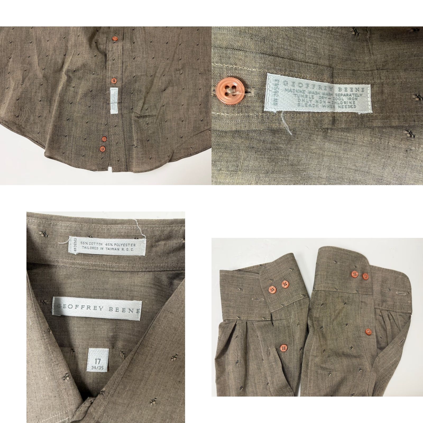 Geoffrey Beene VINTAGE Geoffrey Beene Dress Shirt Men XL Beige Pattern 80s 90s Hipster Preppy Classic Collared Long Sleeve Barrel Cuff 17 in 34/35 Size 46R - 9 Thumbnail