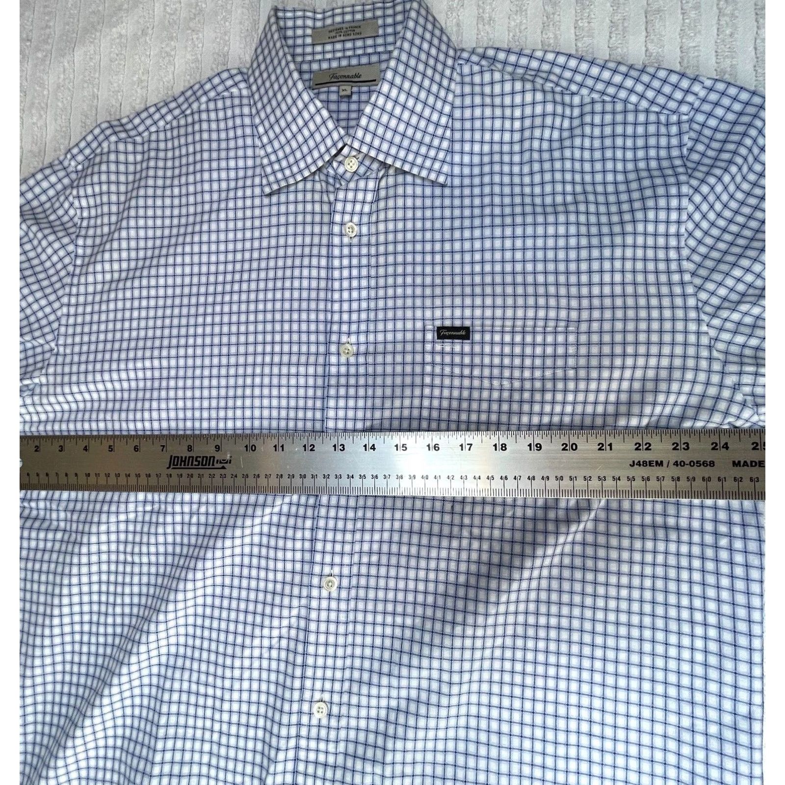 Faconnable Façonnable Shirt XL White Blue Grid Check Button-Up Long Sleeve Cotton Mens Size US XL / EU 56 / 4 - 4 Thumbnail