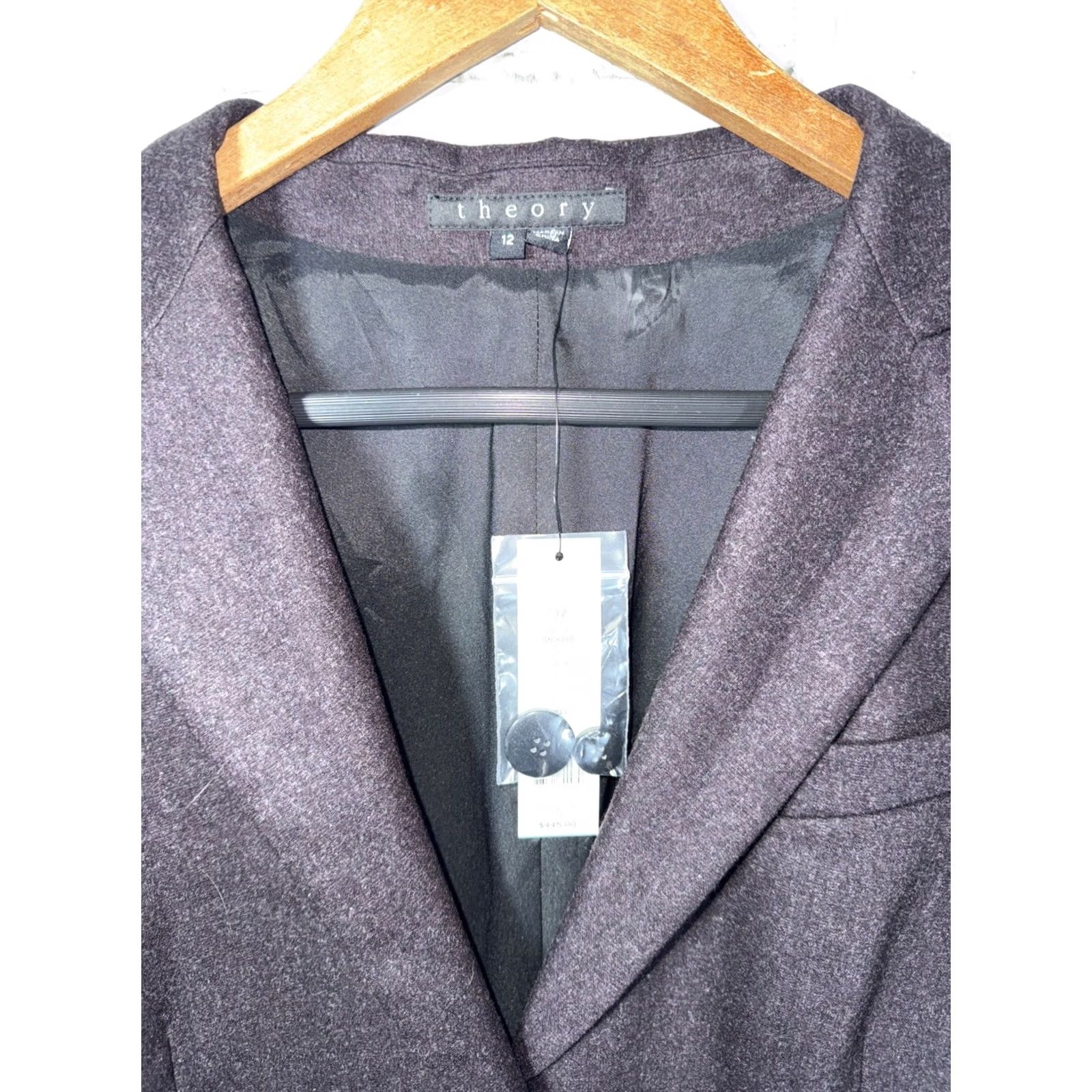 Theory Theory ANDORIE Coat Womens 12 Black Auburn Wool Angora Blend 2 Button NWT (45) Size XL / US 12-14 / IT 48-50 - 2 Thumbnail