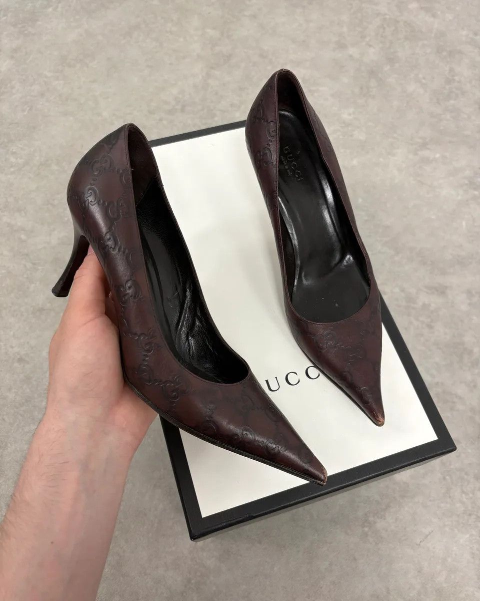 Gucci 2000s Gucci Brown Monogram Leather Heels Size US 6.5 / IT 36.5 - 1 Thumbnail