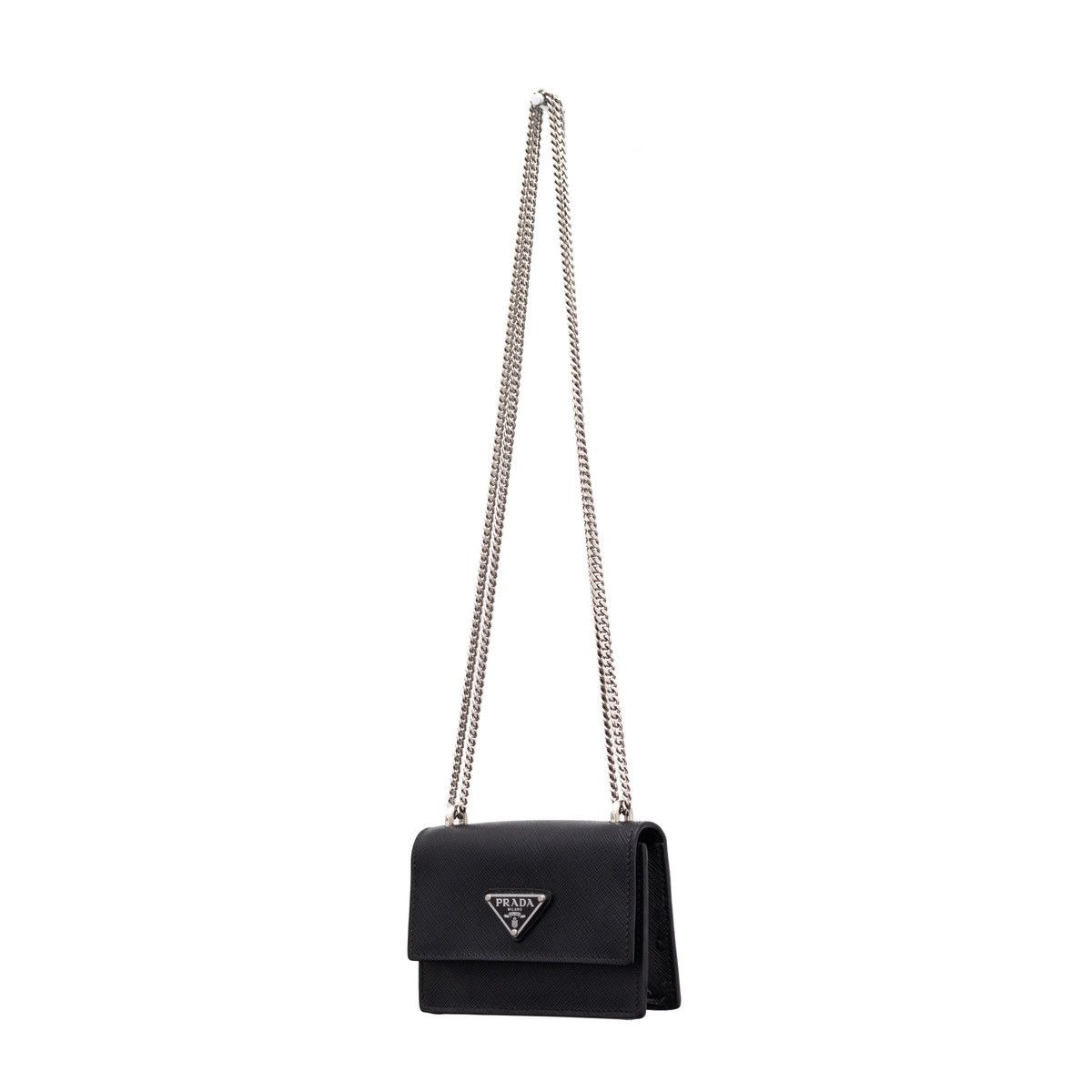 Prada 1.5k.$ PRADA Black Triangle Logo Mini Bag Chain Card Case Size ONE SIZE - 3 Thumbnail