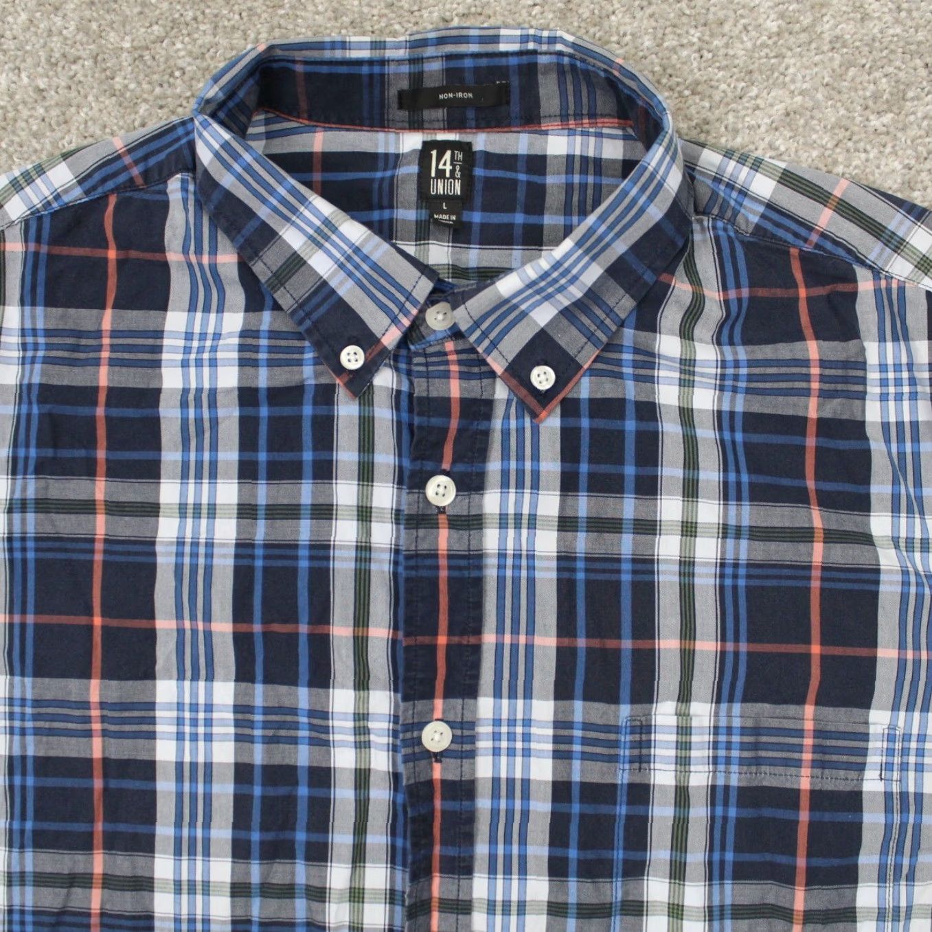 Vintage 14th & Union Shirt Men Large Blue Plaid Non Iron Short Sleeve Cotton Button Down Size US L / EU 52-54 / 3 - 5 Thumbnail