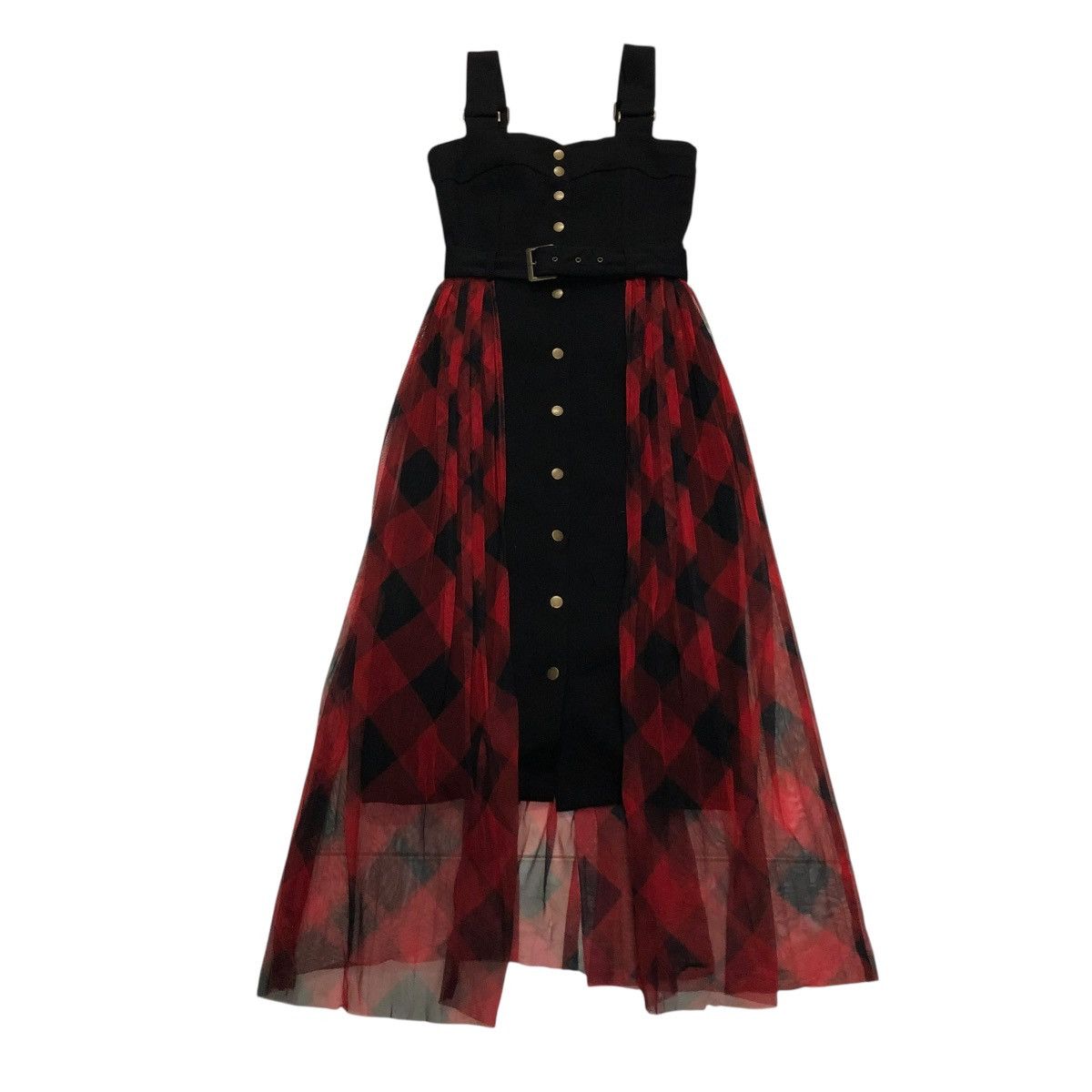 🔥PUNK DESIGN OVERALL MAXI SKIRT REDYAZEL TARTAN CHECK