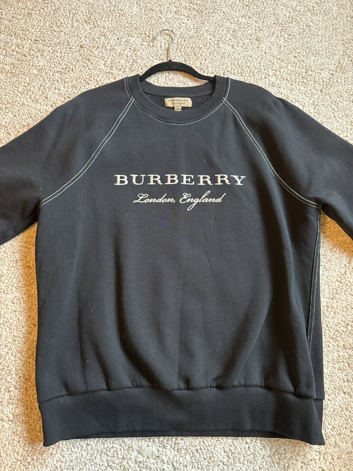 image of Embroidered Burberry Crewneck in Black, Men's (Size XL)