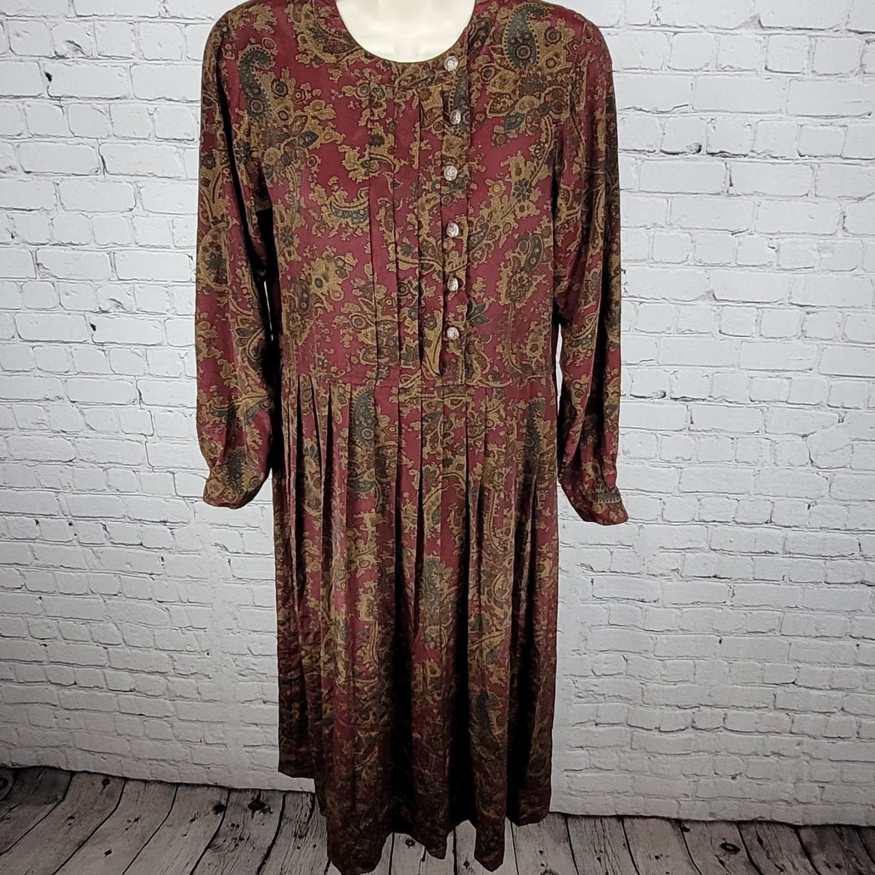 Talbots VTG Talbots Multicolor Paisley Pleated Buttoned Long Sleeve Midi Dress Petite 4P Size S / US 4 / IT 40 - 2 Thumbnail