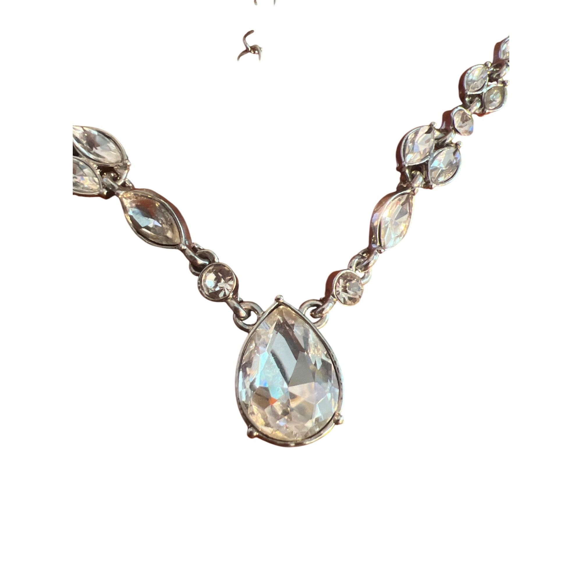 Other Vintage Silver Tone Necklace Clear Teardrop Rhinestones Wedd Size ONE SIZE - 2 Thumbnail