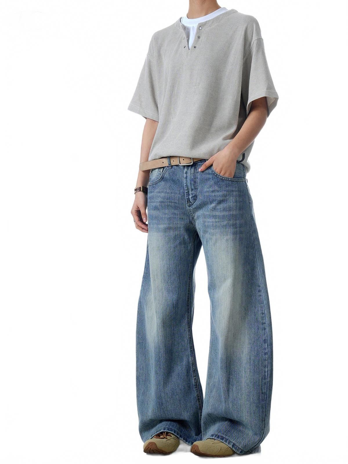 Japanese Brand Light Blue Wide Leg Denim Jeans, Vintage Style Jeans Size US 32 / EU 48 - 2 Thumbnail