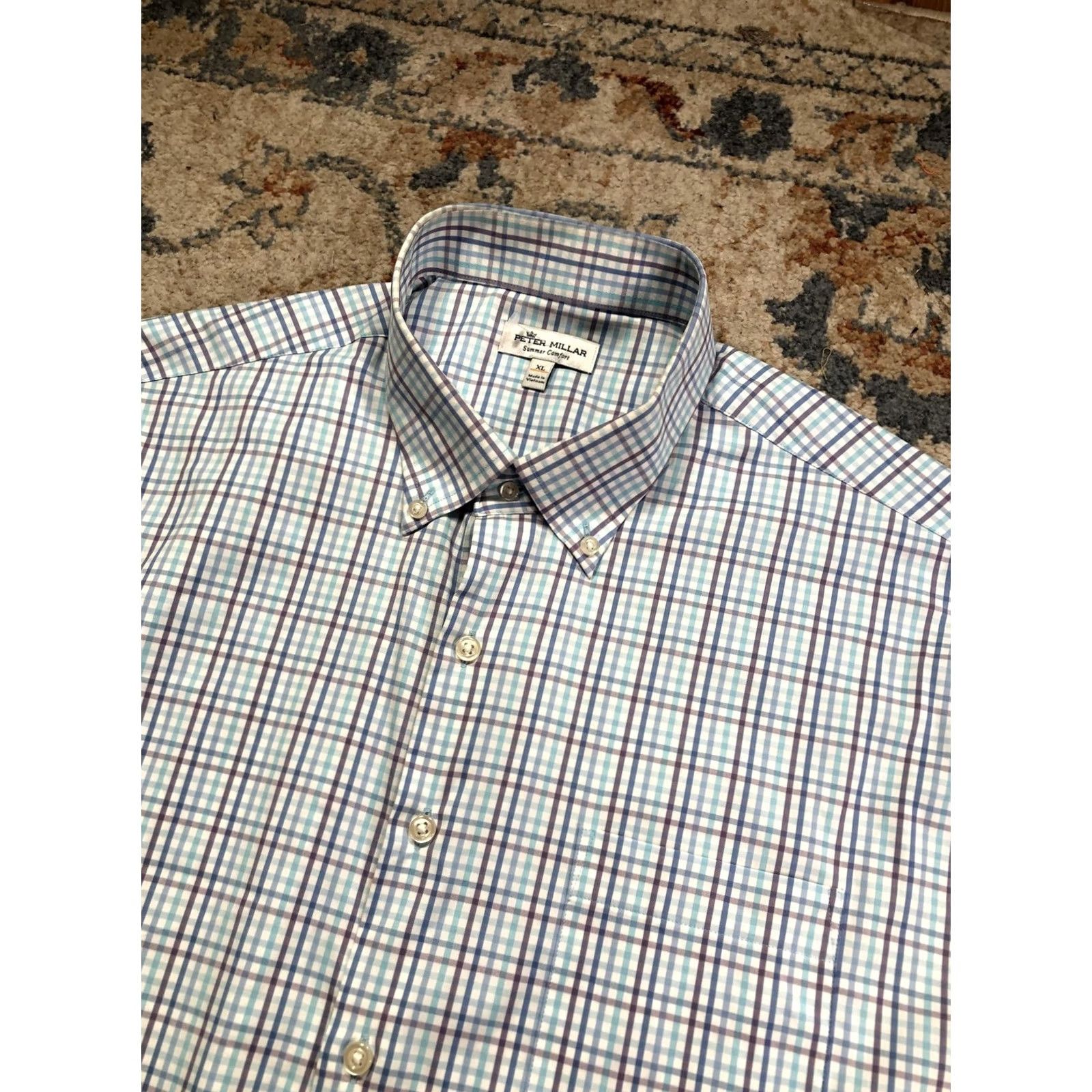Peter Millar Peter Millar Shirt Mens XL Blue Plaid Summer Comfort Long Sleeve Button Down Shirt Size US XL / EU 56 / 4 - 7 Thumbnail