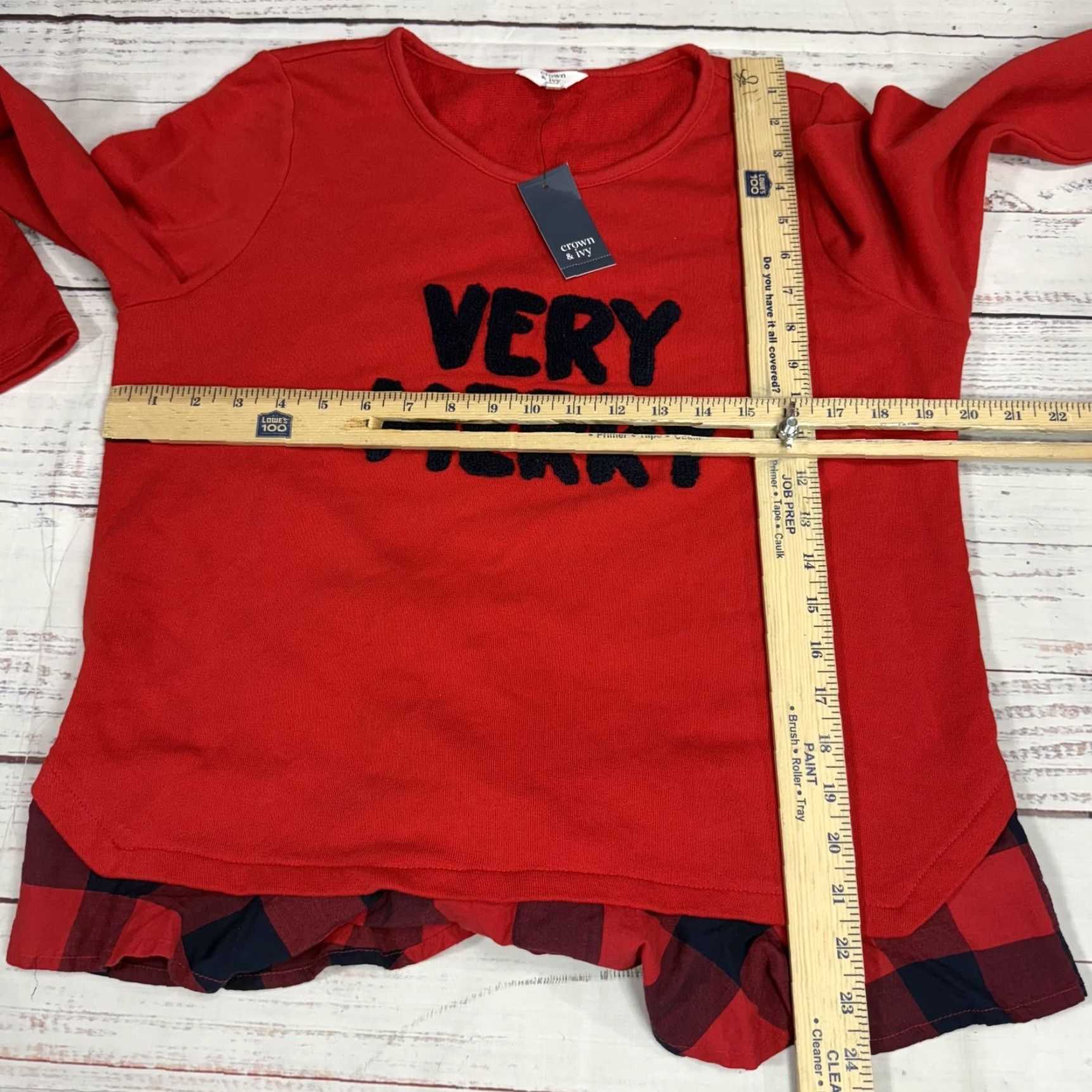 Vintage Crown & Ivy Sweater Shirt Red Womens PL Petite Long Sleeve Pullover Christmas Very Merry Spell Out 90s Womens Size L / US 10 / IT 46 - 3 Thumbnail