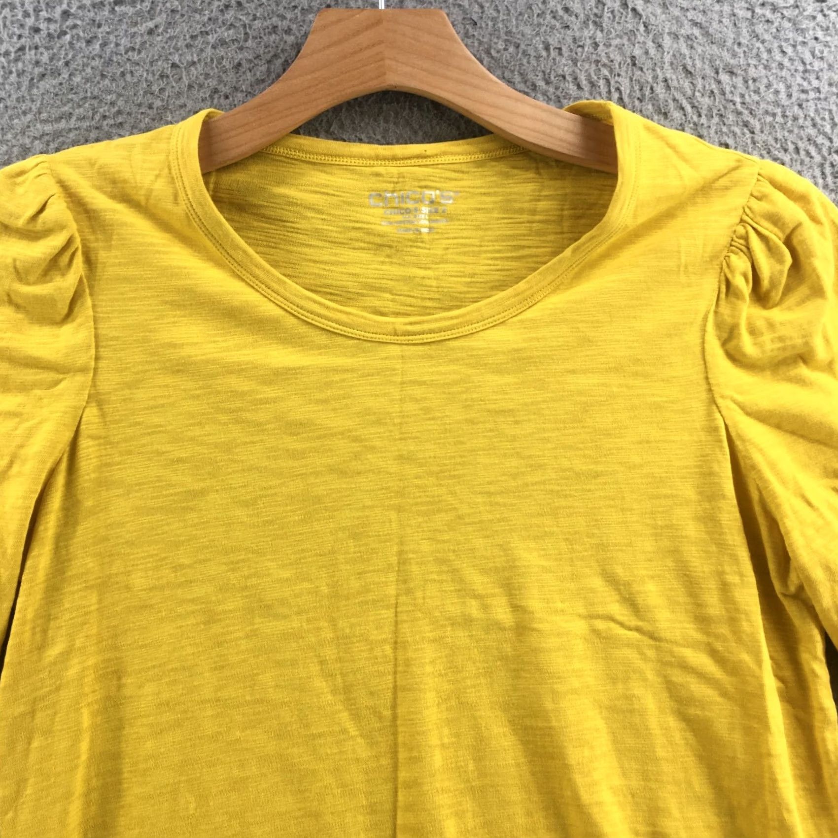 Vintage Chicos Blouse Womens L Yellow Cotton Blend Short Puff Sleeve Casual Pullover Shirt Mens? Size L / US 10 / IT 46 - 2 Thumbnail