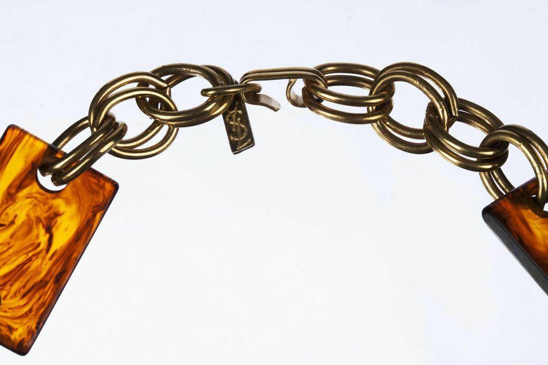 Yves Saint Laurent Yves Saint Laurent Rectangular Tortoise Shell Chain Necklace Size ONE SIZE - 4 Thumbnail